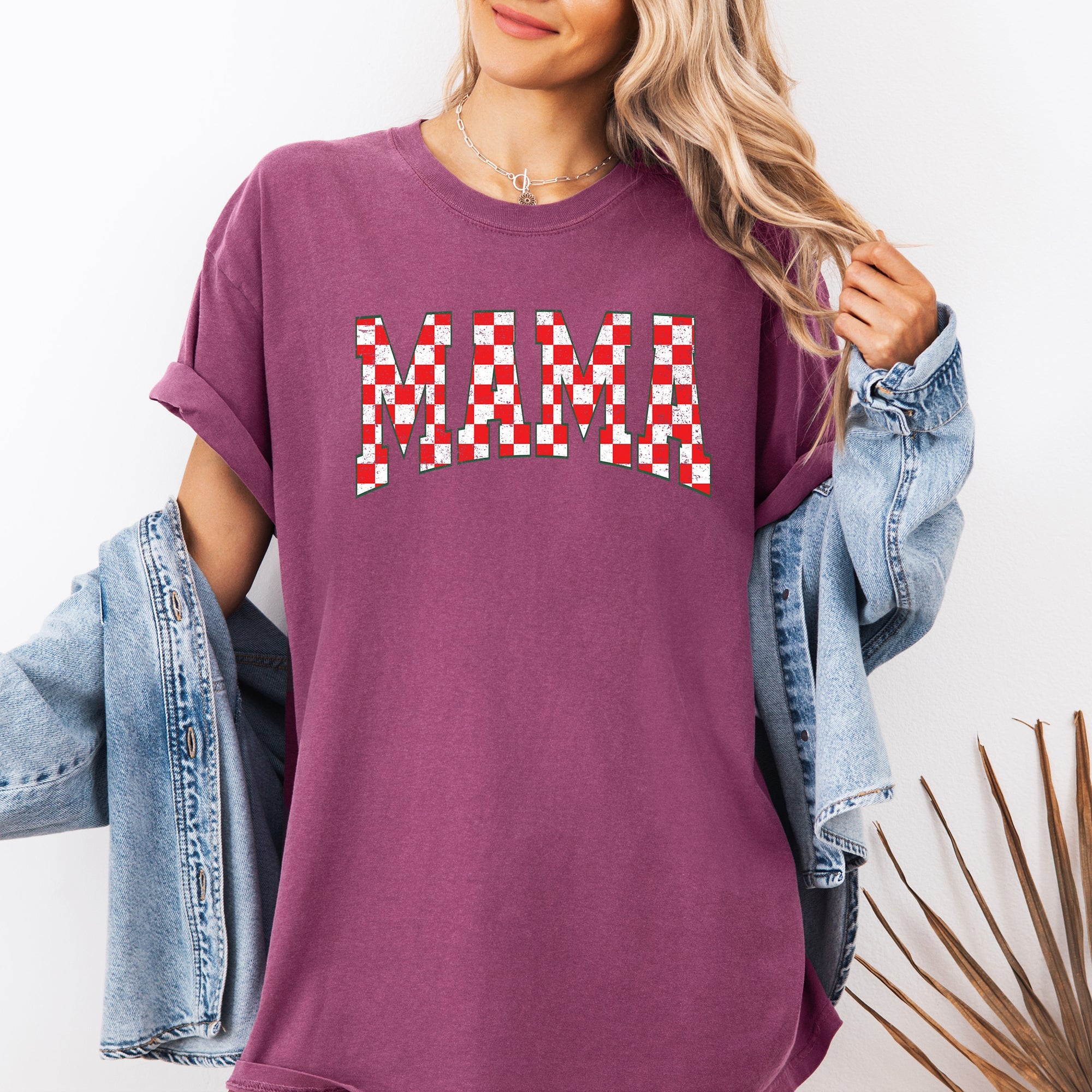 Mama Christmas Checkered Santa Varsity Retro Vintage Holiday Edition Comfort Colors Tee