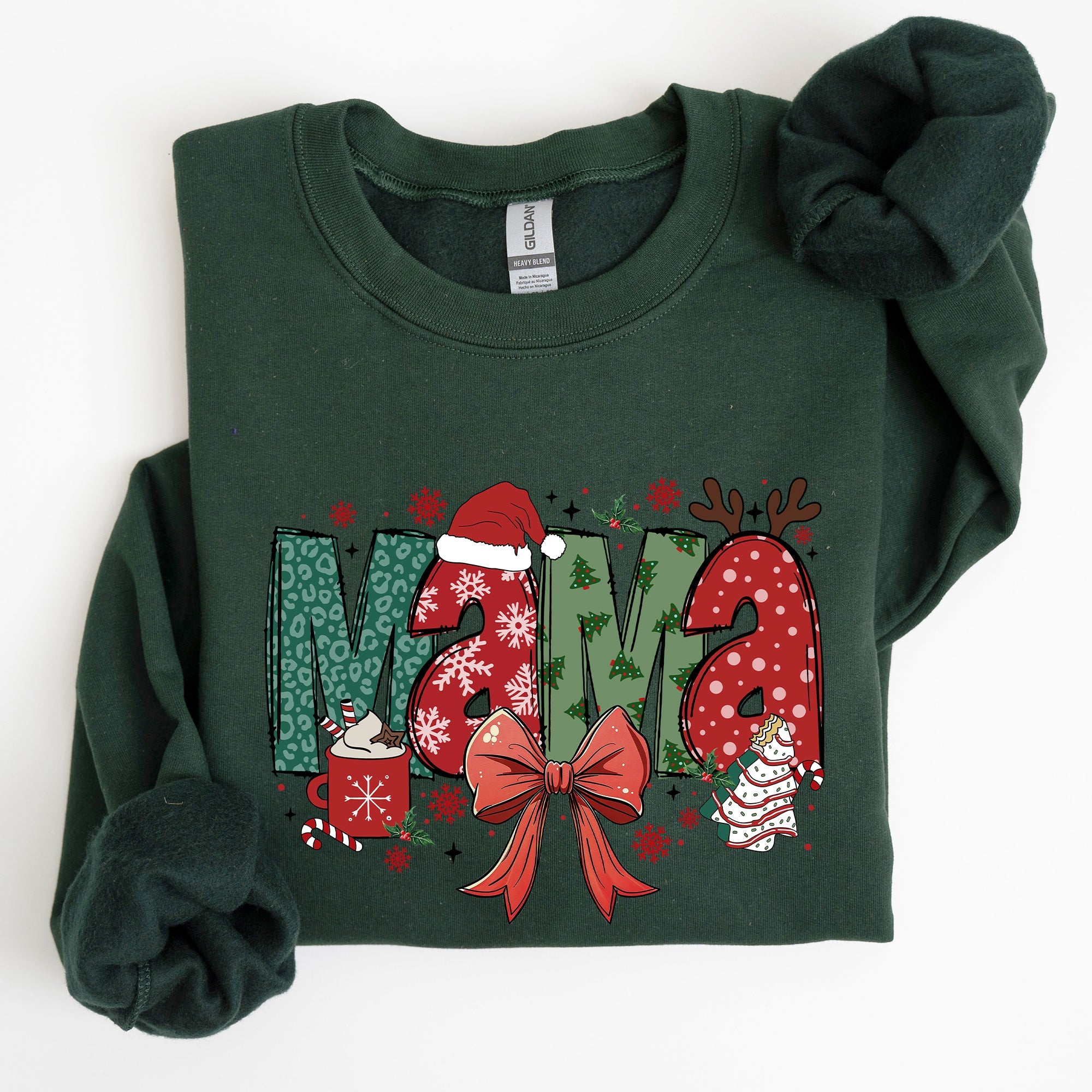Mama Christmas Fun Reindeer Hot Chocolate Cake Holiday Edition Cozy Festive Sweatshirt