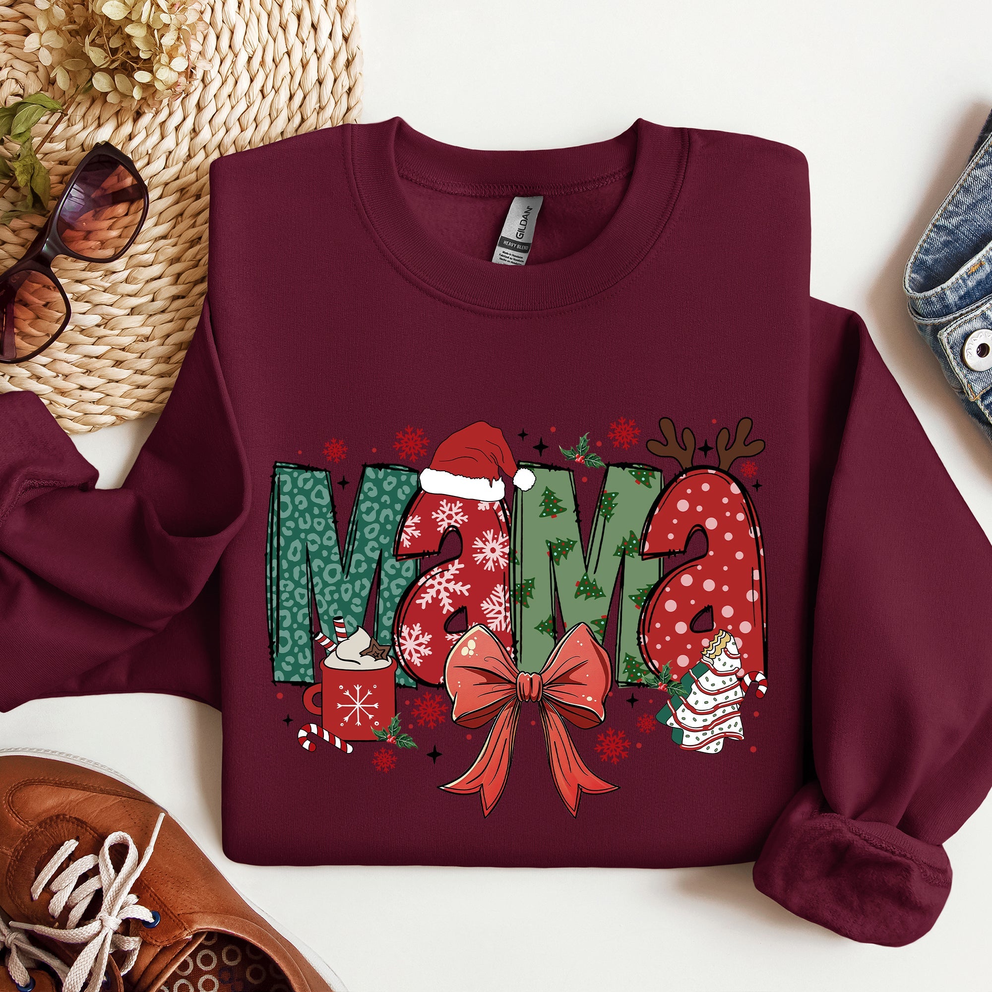 Mama Christmas Fun Reindeer Hot Chocolate Cake Holiday Edition Cozy Festive Sweatshirt