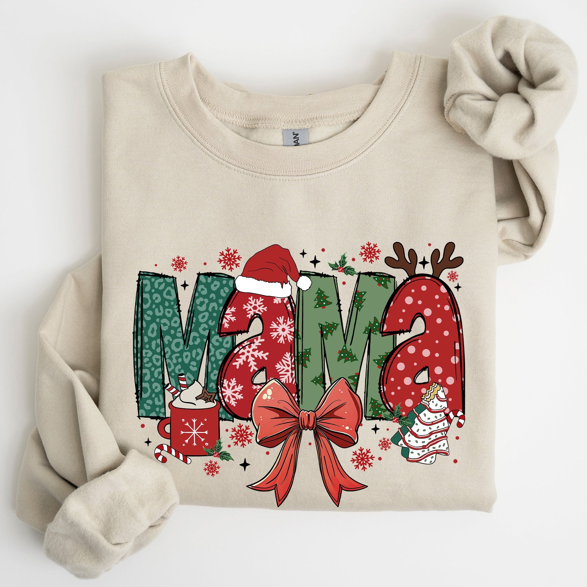 Mama Christmas Fun Reindeer Hot Chocolate Cake Holiday Edition Cozy Festive Sweatshirt