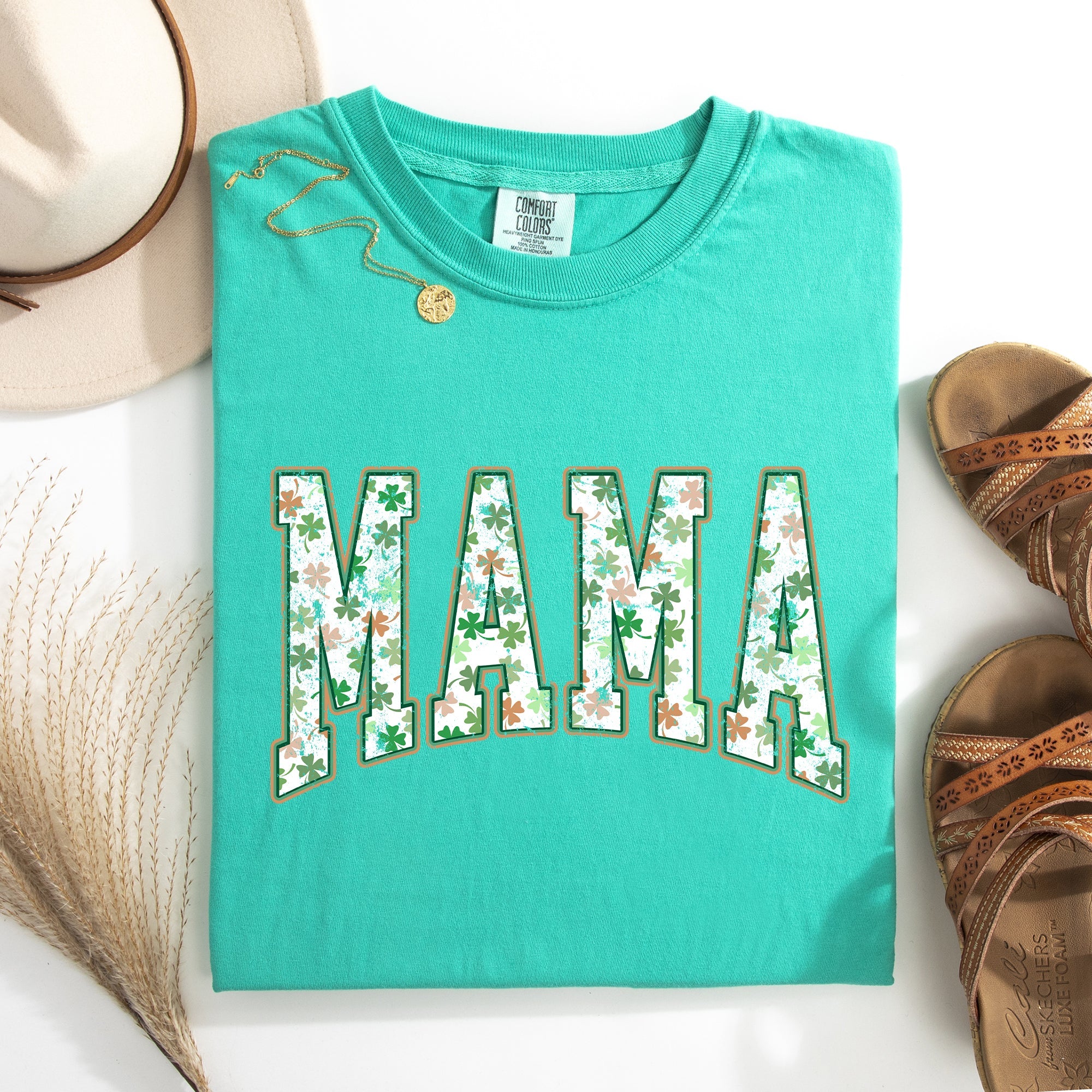 Mama Colorful Shamrocks St Patrick's Day Leprechaun Clover Theme Comfort Colors Tee