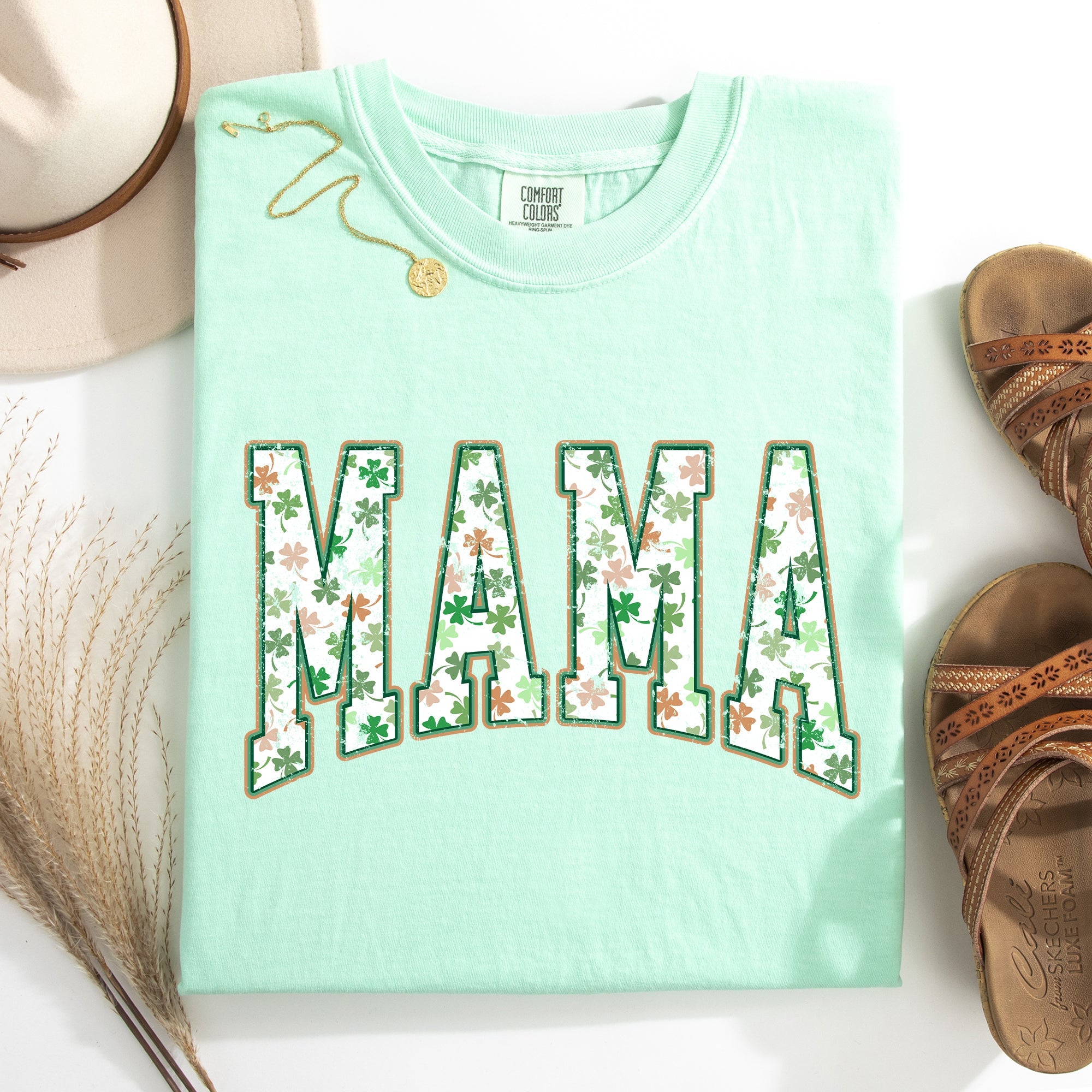Mama Colorful Shamrocks St Patrick's Day Leprechaun Clover Theme Comfort Colors Tee