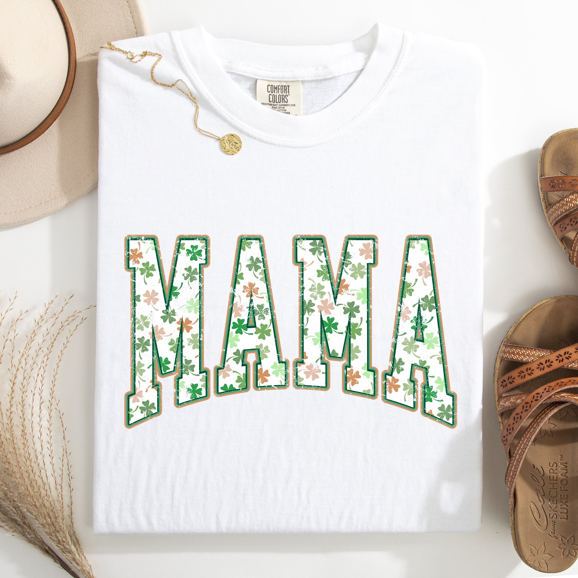 Mama Colorful Shamrocks St Patrick's Day Leprechaun Clover Theme Comfort Colors Tee
