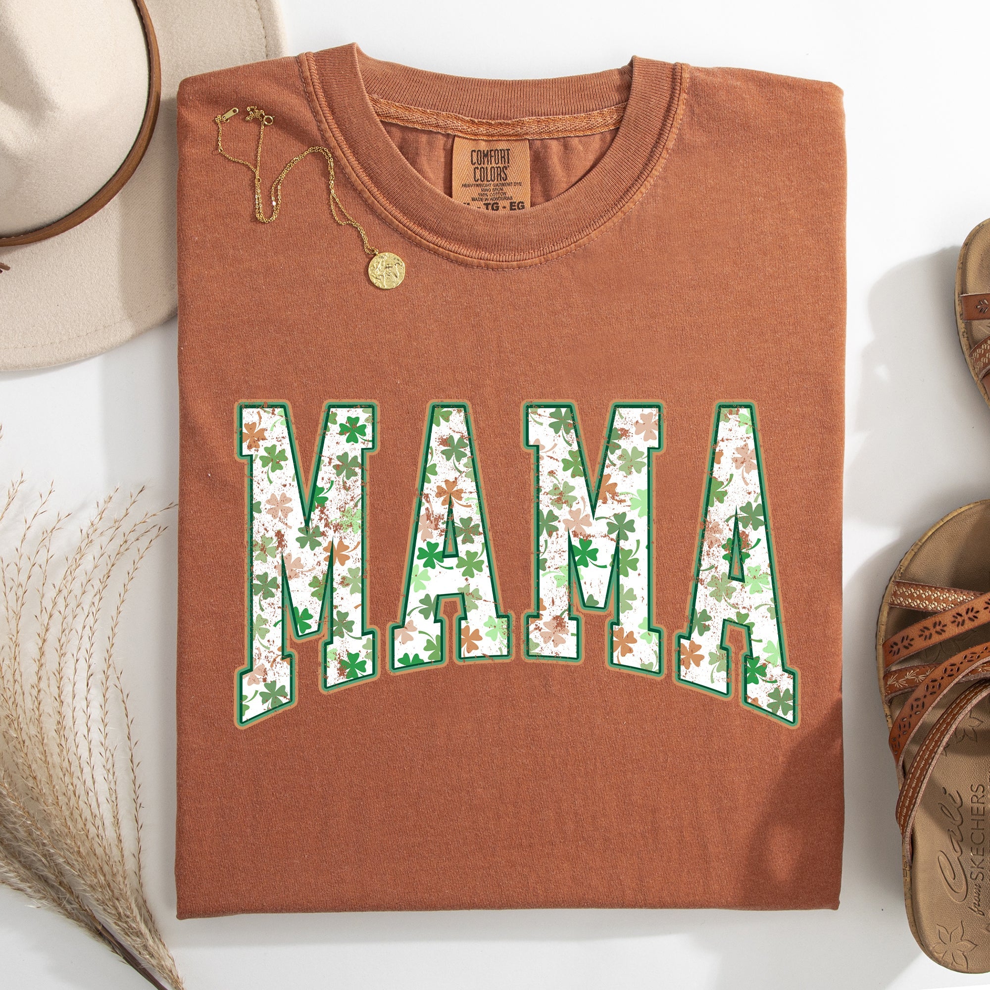 Mama Colorful Shamrocks St Patrick's Day Leprechaun Clover Theme Comfort Colors Tee