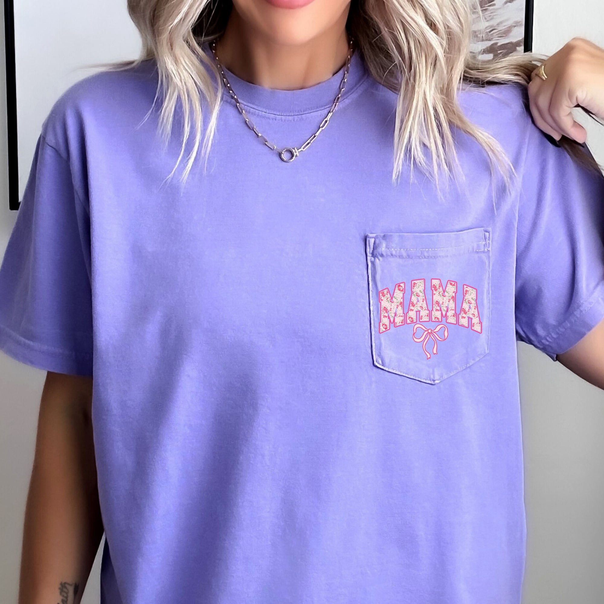 Mama, Coquette, Pocket, Ribbons, Bows Comfort Colors Tee