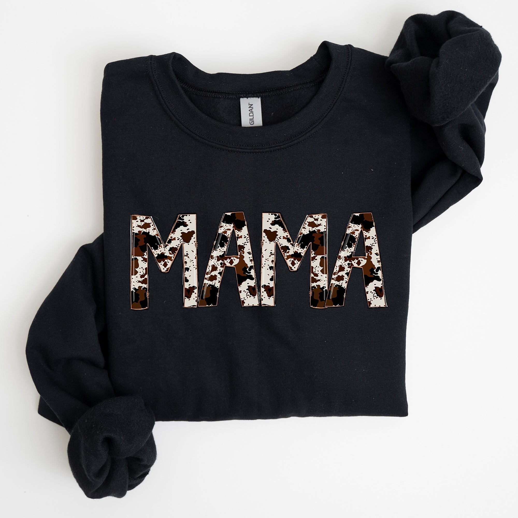 Mama Cow Print Mom Mother's Day Gift Cozy Cotton Blend Relaxed Fit Soft Brushed Interior Sweatshirt