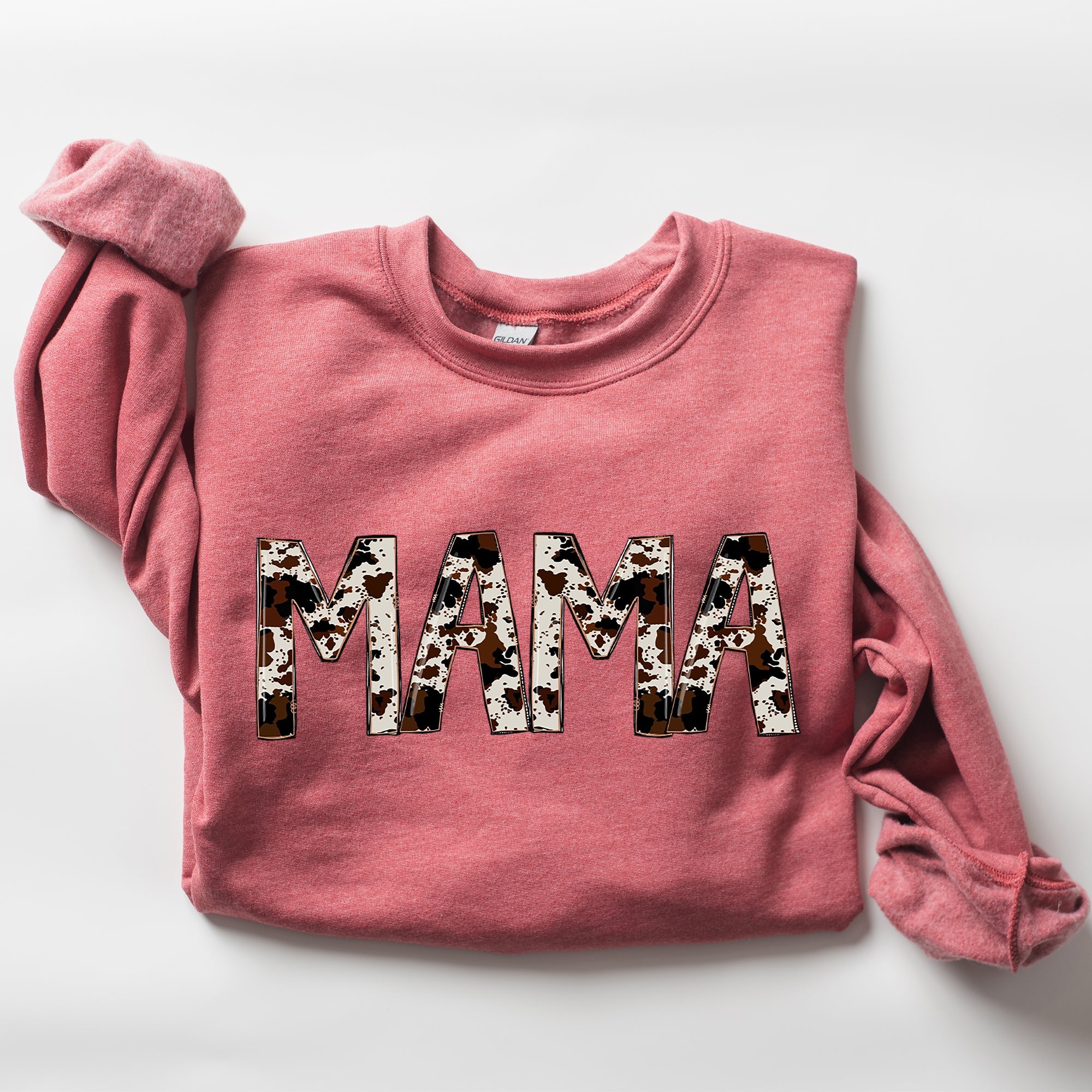 Mama Cow Print Mom Mother's Day Gift Cozy Cotton Blend Relaxed Fit Soft Brushed Interior Sweatshirt