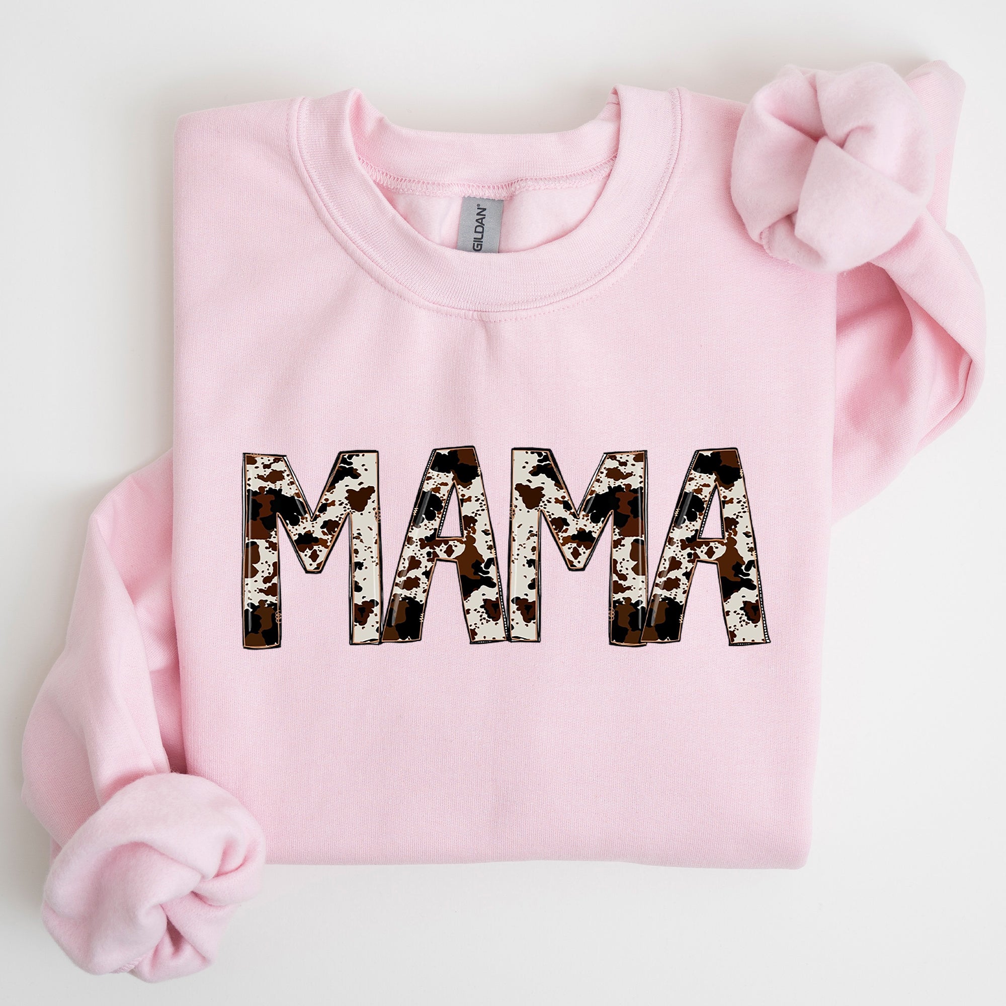 Mama Cow Print Mom Mother's Day Gift Cozy Cotton Blend Relaxed Fit Soft Brushed Interior Sweatshirt