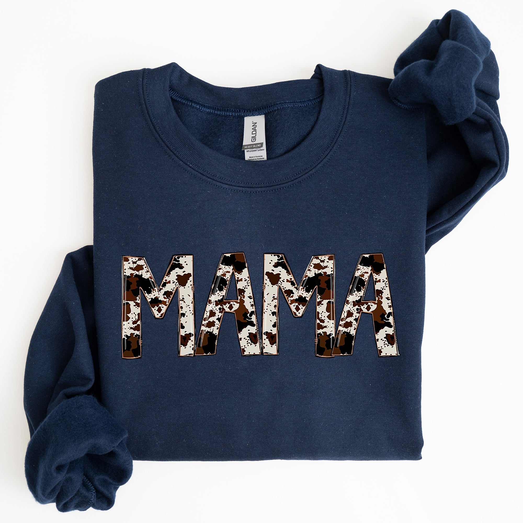 Mama Cow Print Mom Mother's Day Gift Cozy Cotton Blend Relaxed Fit Soft Brushed Interior Sweatshirt