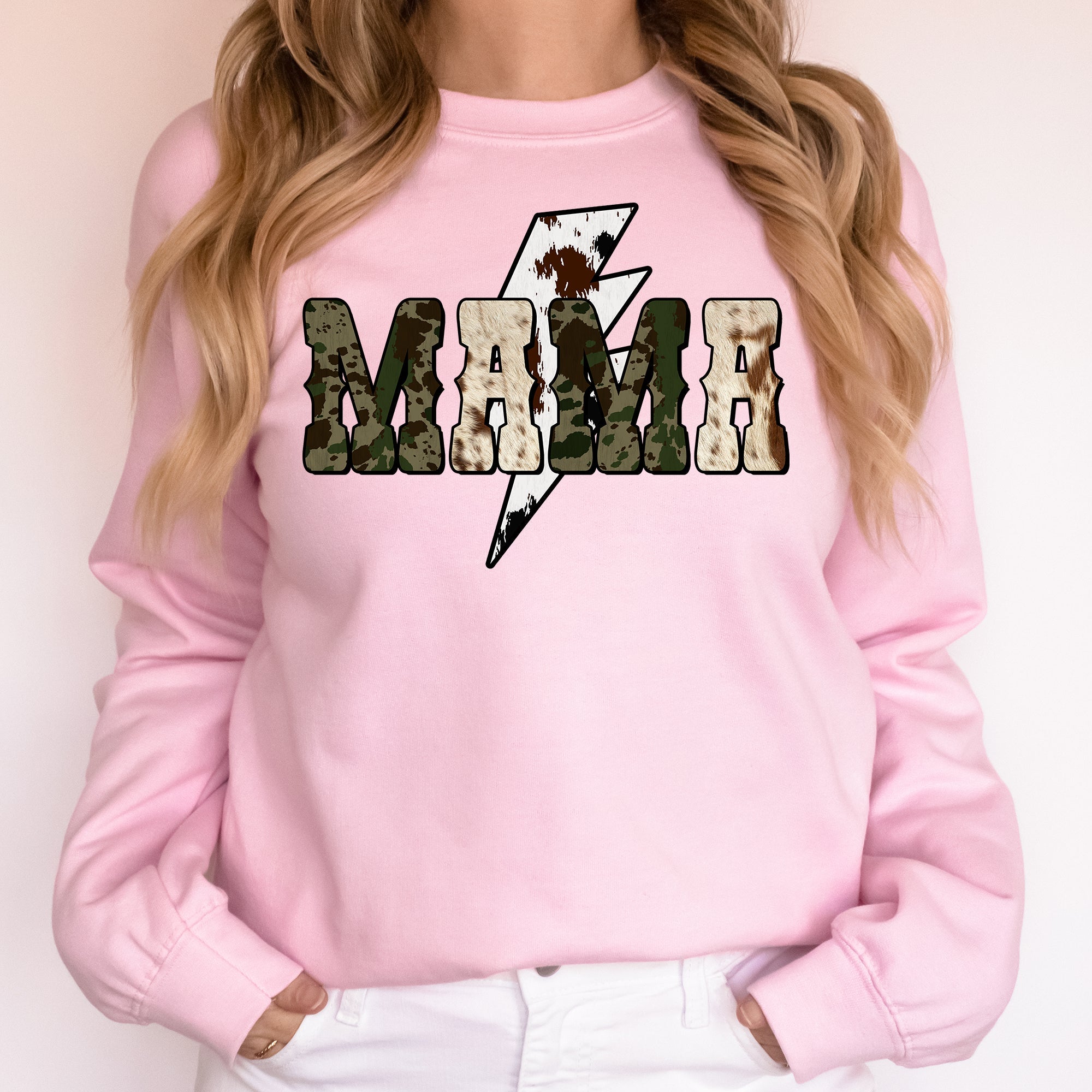 Mama Cow Print Checkered Lightning Bolt Retro Mother's Day Cozy Vintage Sweatshirt