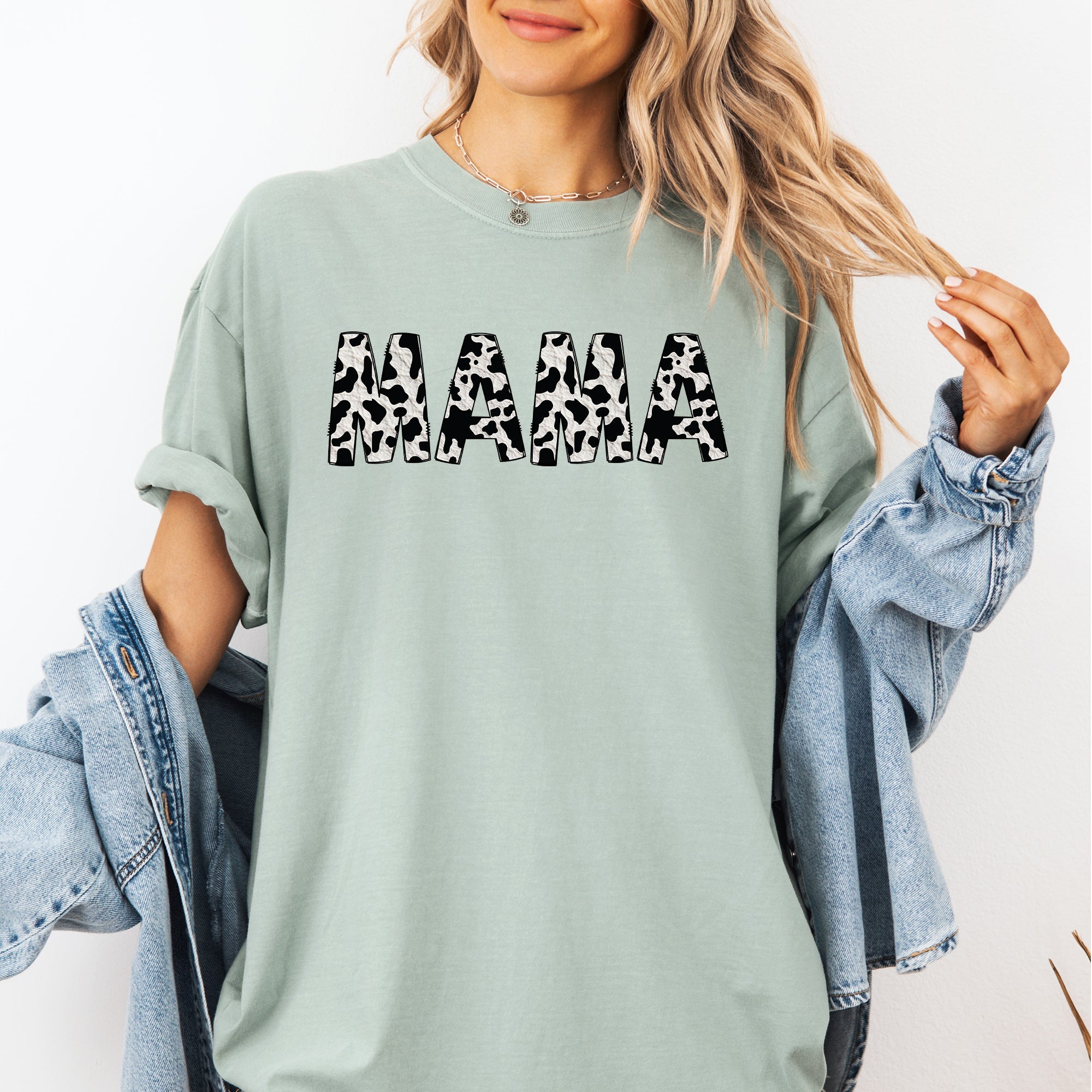 Mama Cow Print Vintage Mother's Day Classic Animal Print Timeless Everyday Wear Comfort Colors Tee