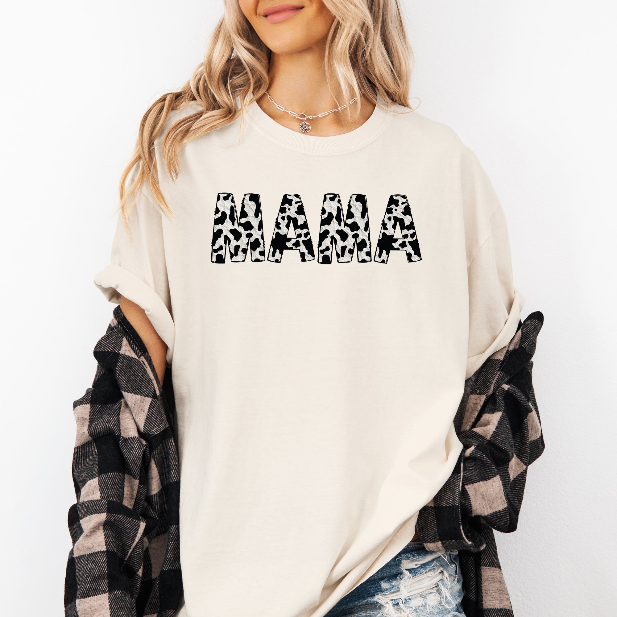 Mama Cow Print Vintage Mother's Day Classic Animal Print Timeless Everyday Wear Comfort Colors Tee