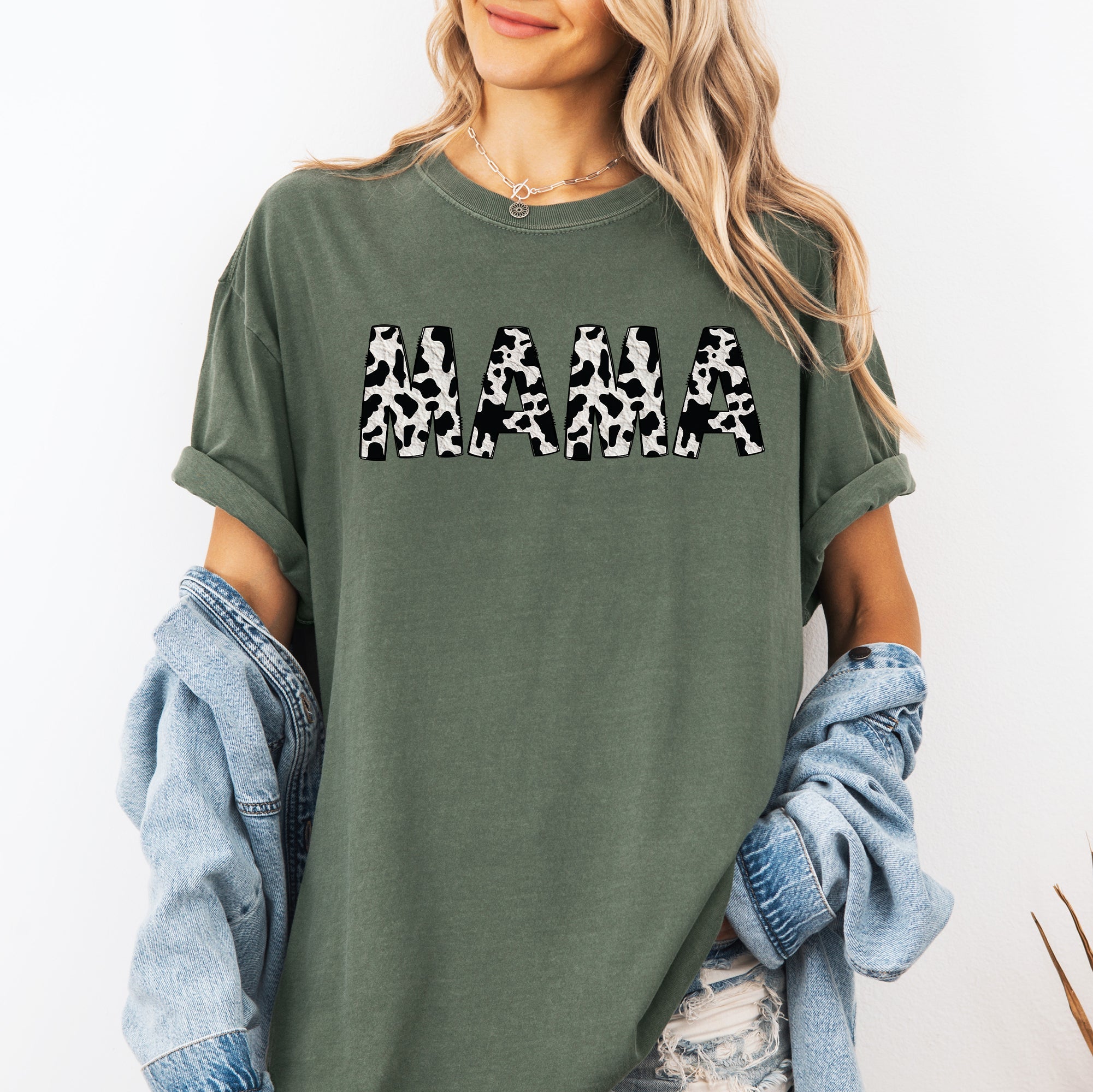 Mama Cow Print Vintage Mother's Day Classic Animal Print Timeless Everyday Wear Comfort Colors Tee