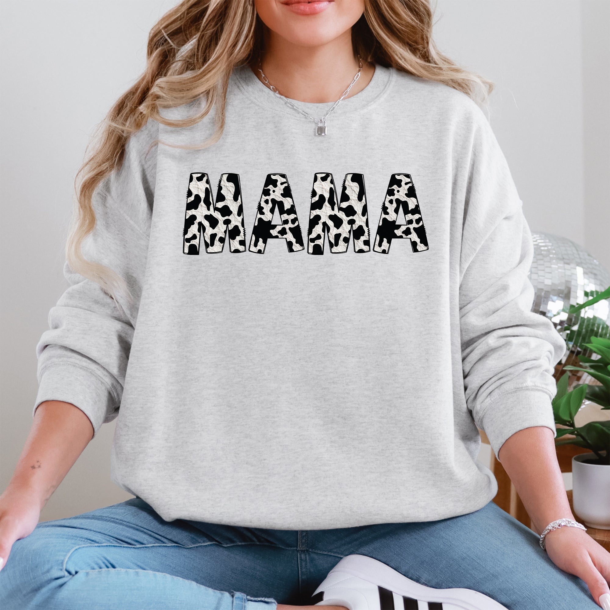 Mama Cow Print Cozy Animal Pattern Mother's Day Celebration Edition Deluxe Sweatshirt
