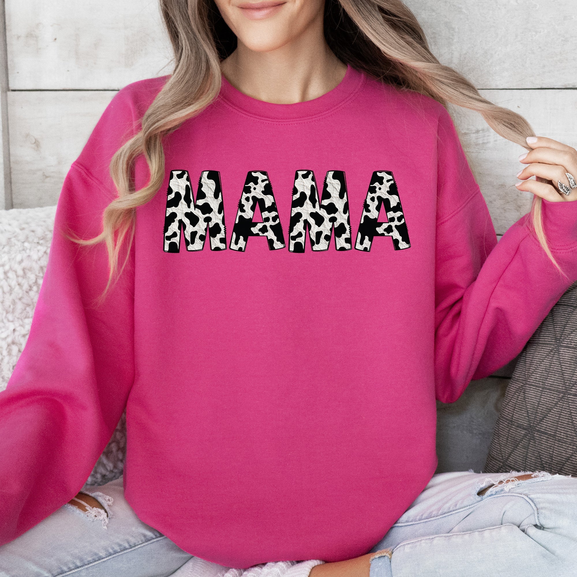 Mama Cow Print Cozy Animal Pattern Mother's Day Celebration Edition Deluxe Sweatshirt