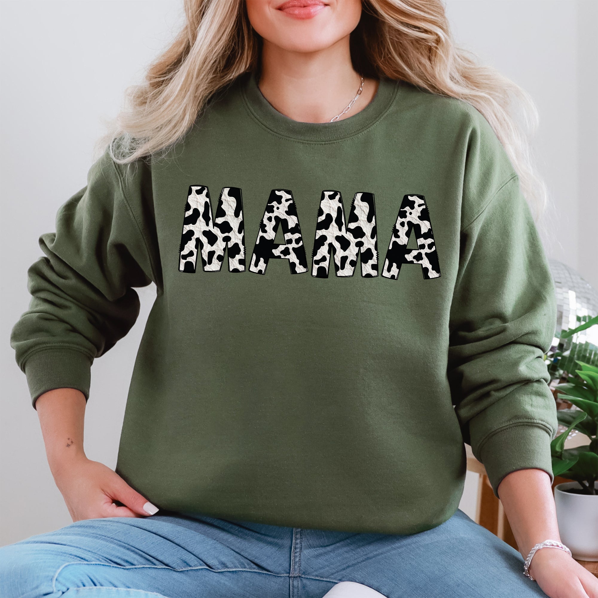 Mama Cow Print Cozy Animal Pattern Mother's Day Celebration Edition Deluxe Sweatshirt