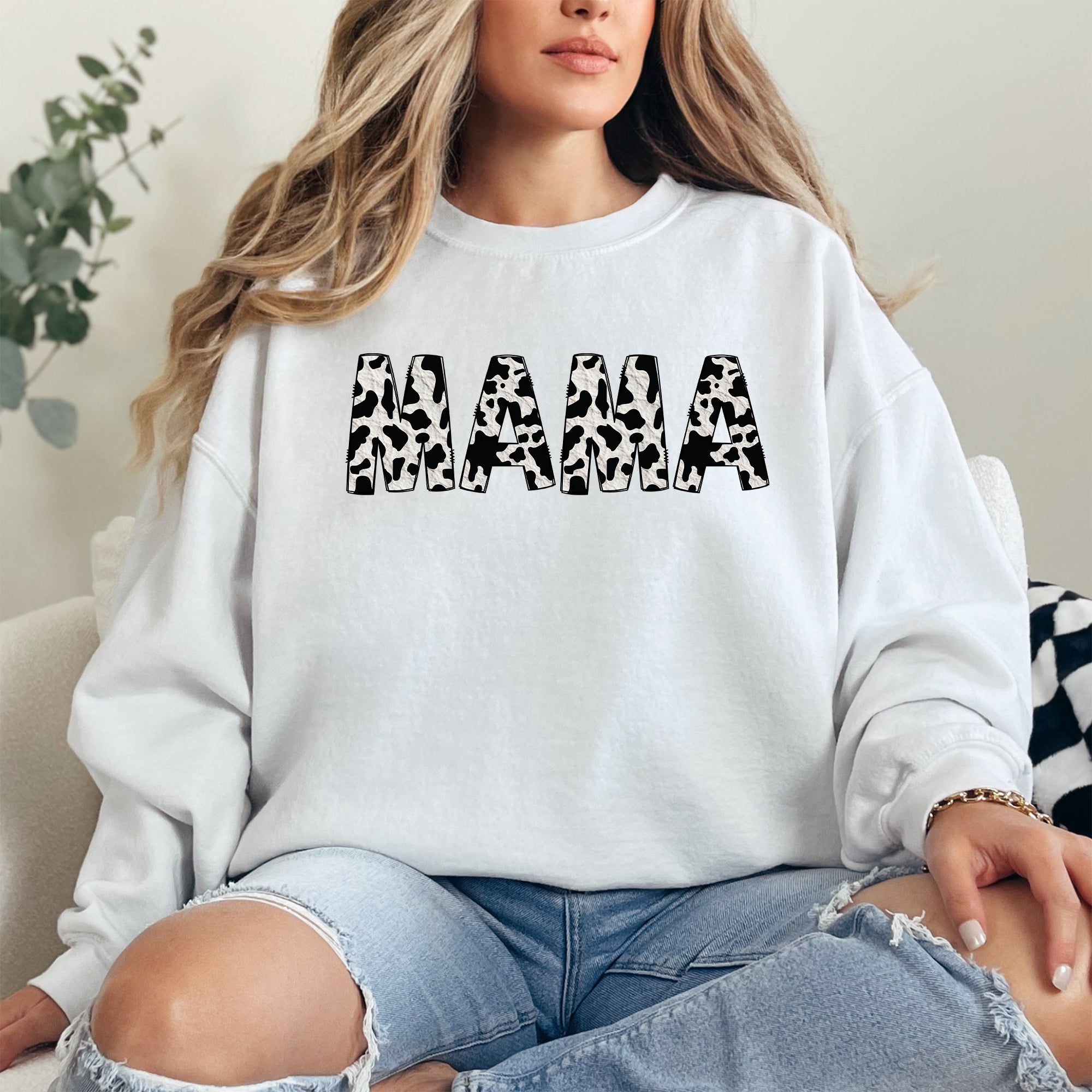 Mama Cow Print Cozy Animal Pattern Mother's Day Celebration Edition Deluxe Sweatshirt