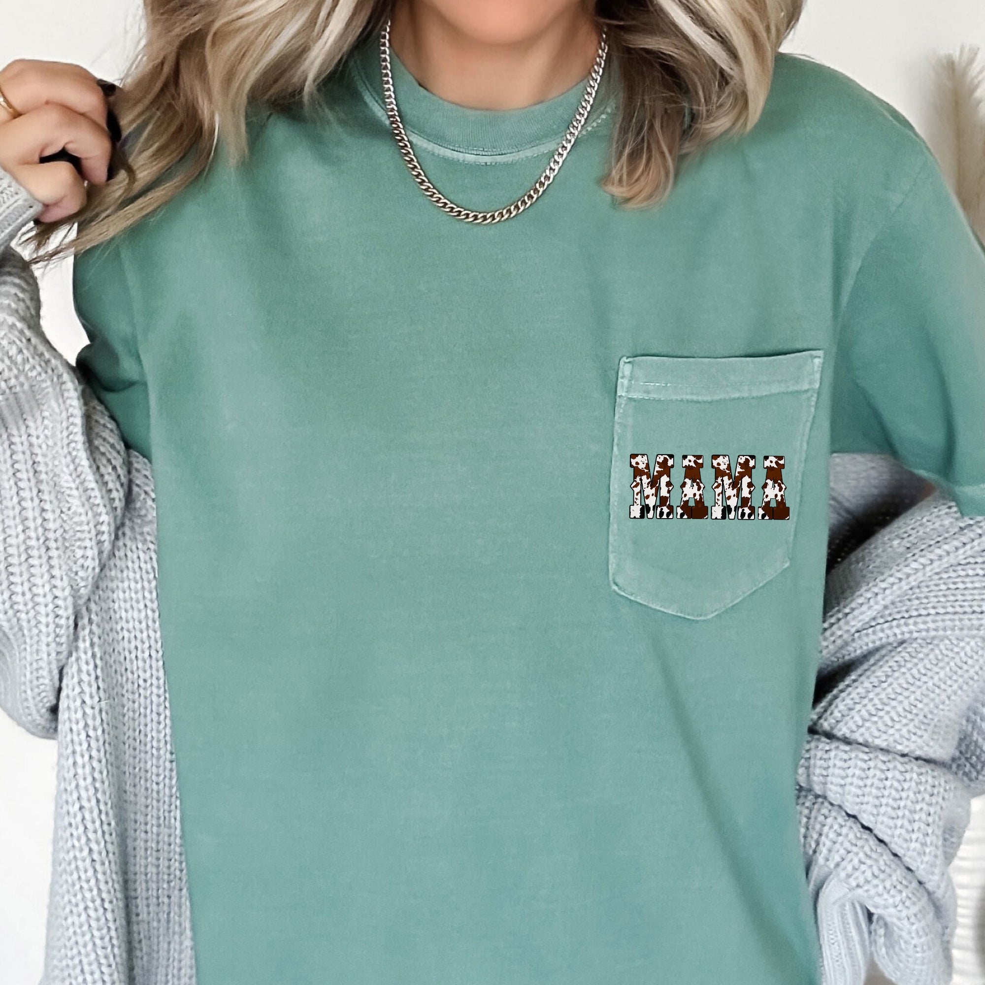 Mama Cow Print Western Cowboy Pocket Vintage Western Country Style Comfort Colors Tee
