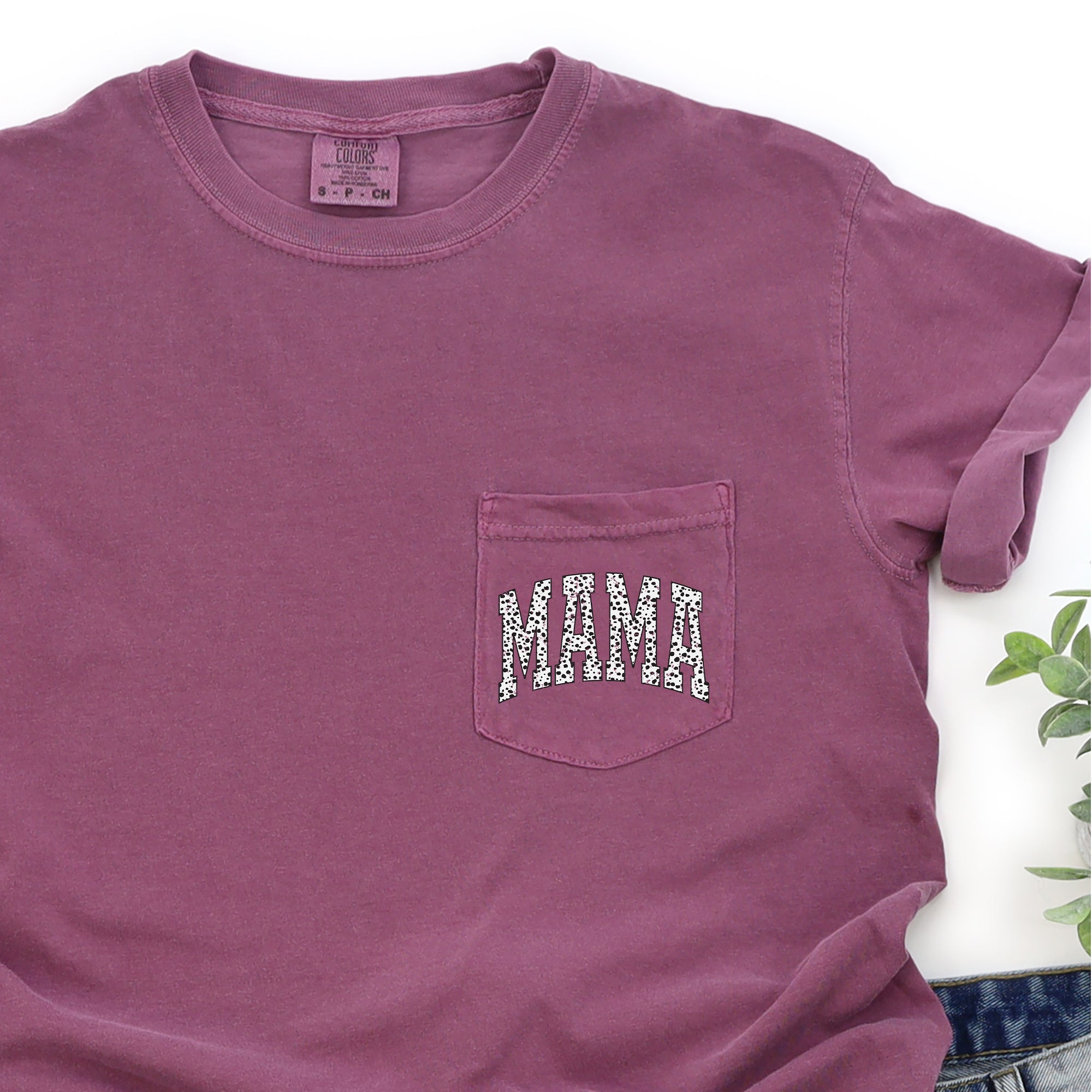 Mama Dalmatian Print Vintage Inspired Retro Pocket Design For Everyday Wear Comfort Colors Tee