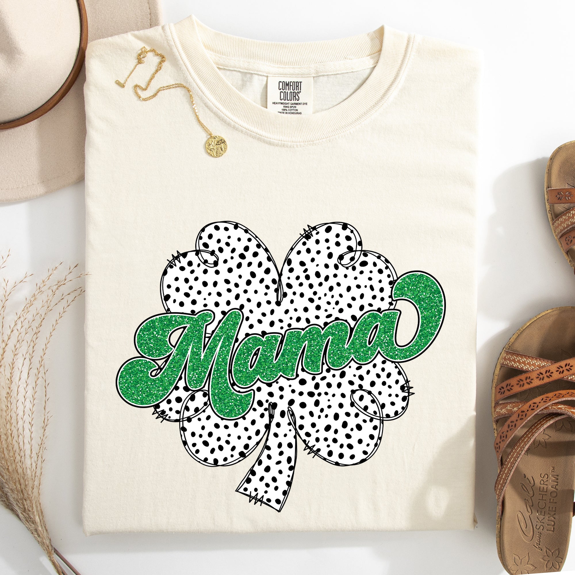 Mama Dalmatian Print St Patrick's Day Shamrock Clover Lucky Leprechaun Comfort Colors Tee