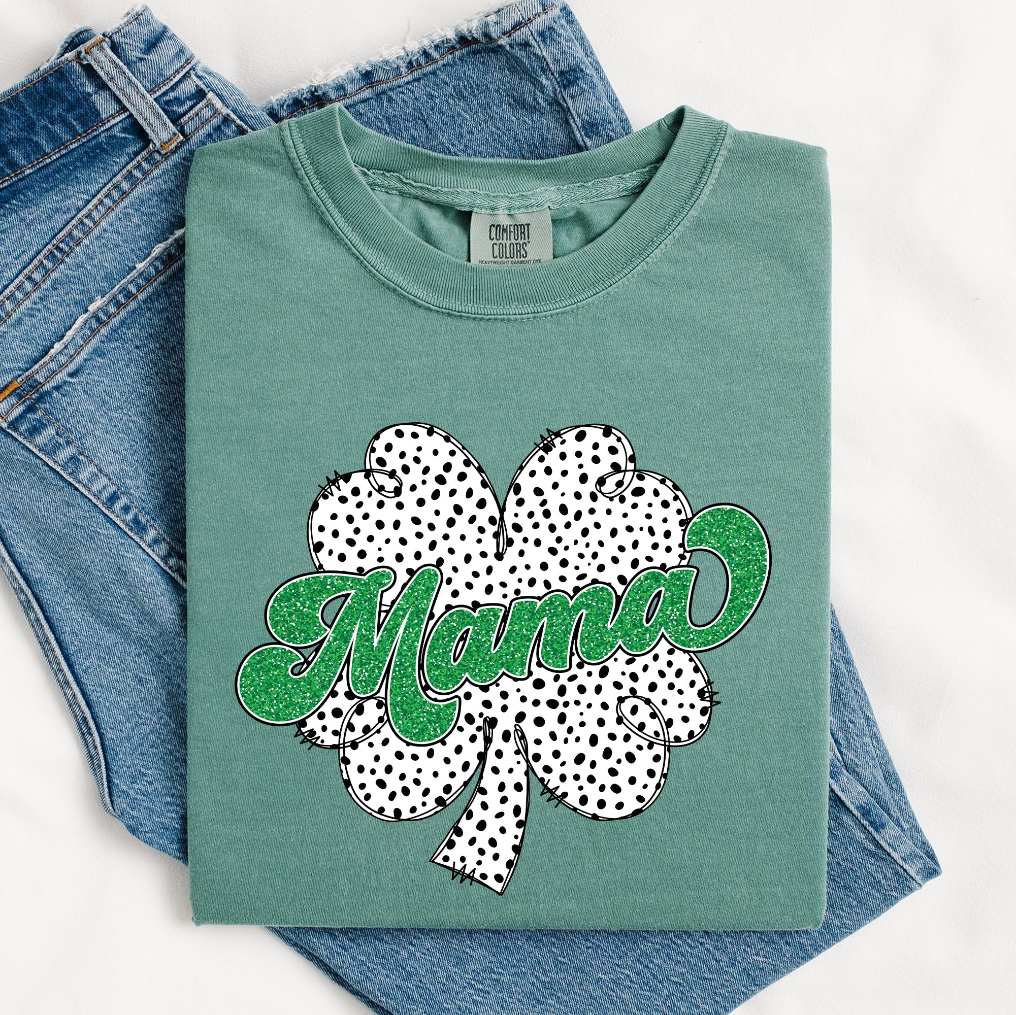Mama Dalmatian Print St Patrick's Day Shamrock Clover Lucky Leprechaun Comfort Colors Tee