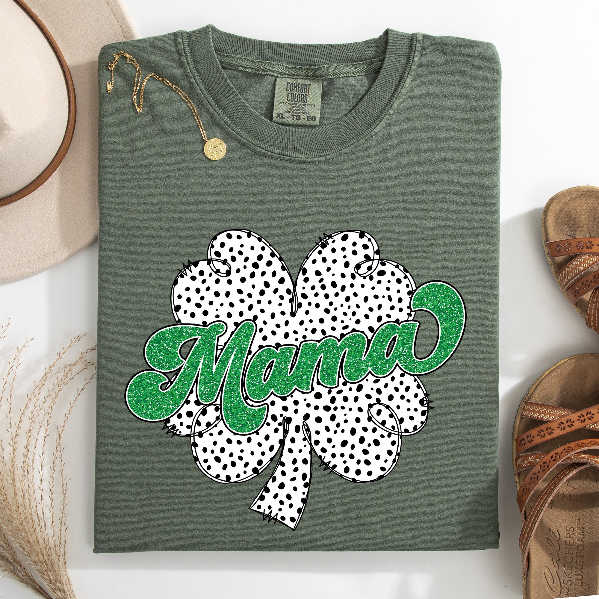 Mama Dalmatian Print St Patrick's Day Shamrock Clover Lucky Leprechaun Comfort Colors Tee
