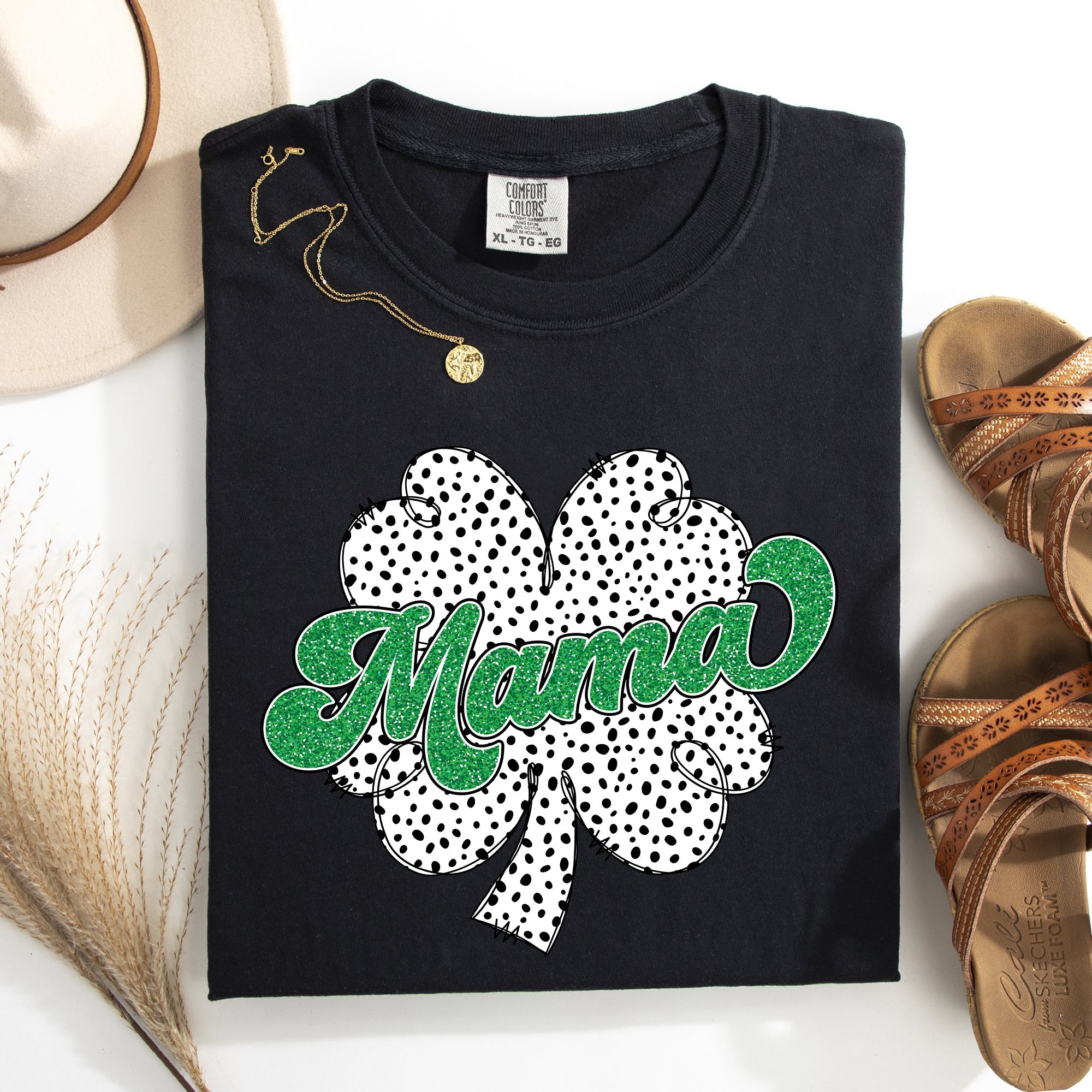 Mama Dalmatian Print St Patrick's Day Shamrock Clover Lucky Leprechaun Comfort Colors Tee