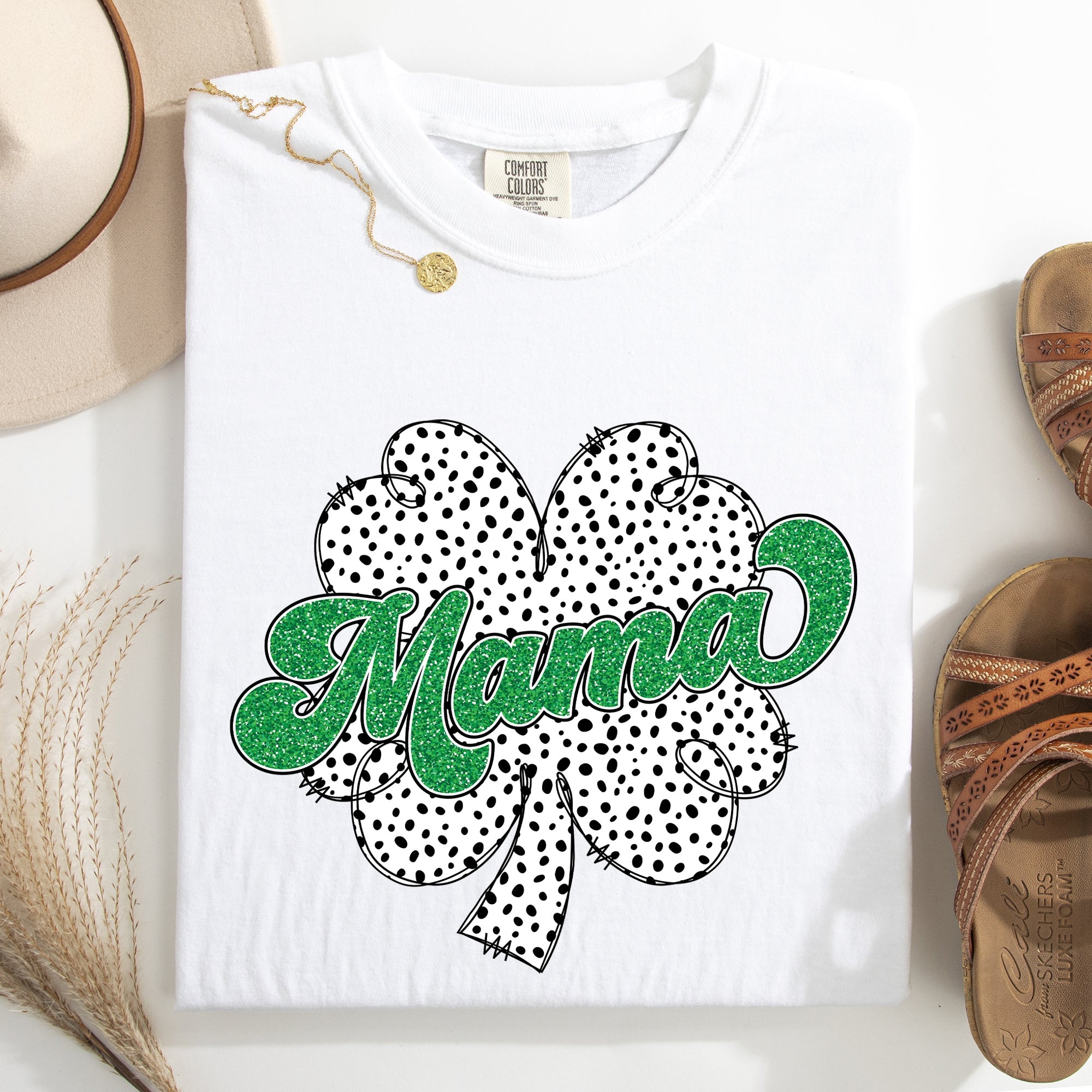 Mama Dalmatian Print St Patrick's Day Shamrock Clover Lucky Leprechaun Comfort Colors Tee