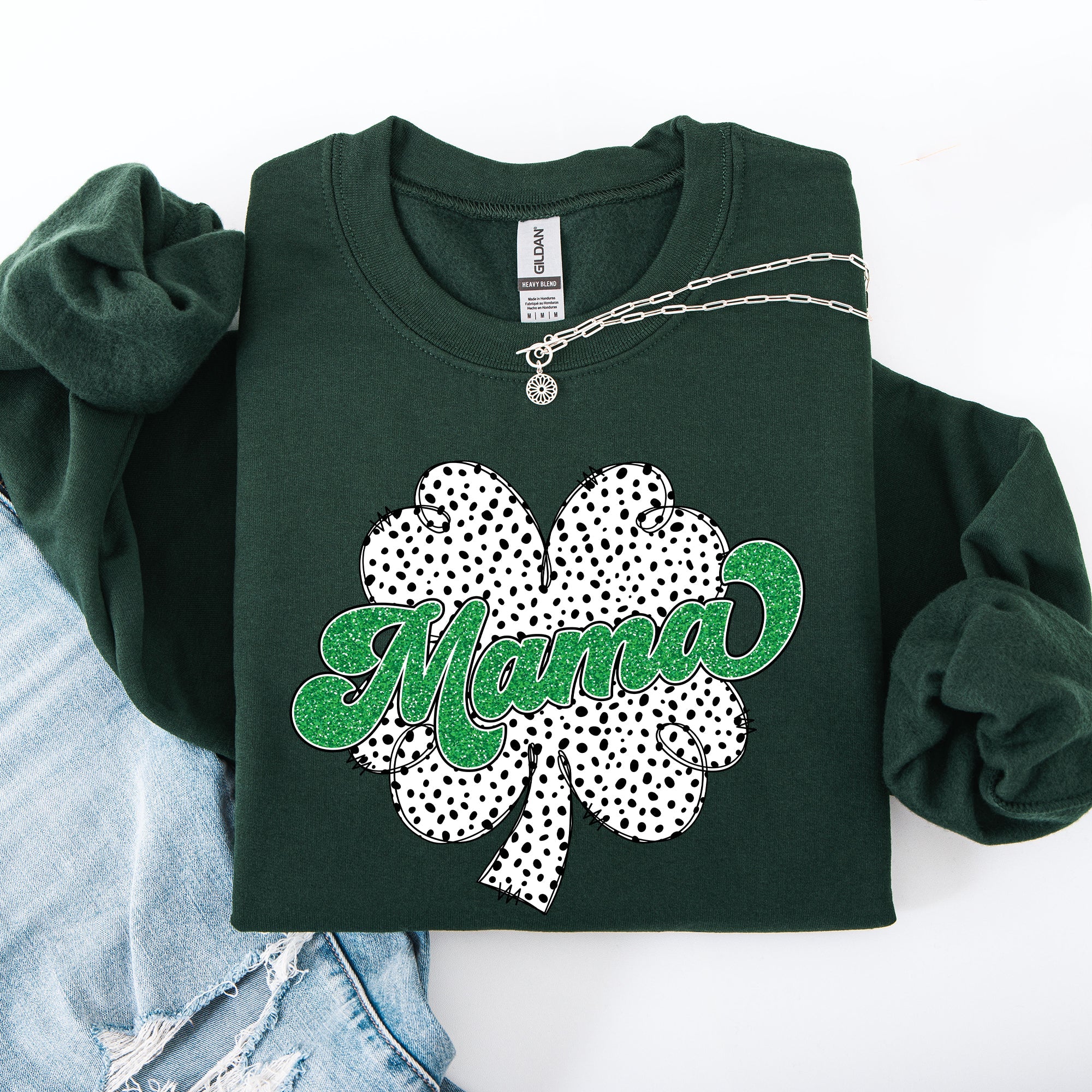 Mama Dalmatian Print St Patrick's Day Shamrock Clover Lucky Leprechaun Sweatshirt