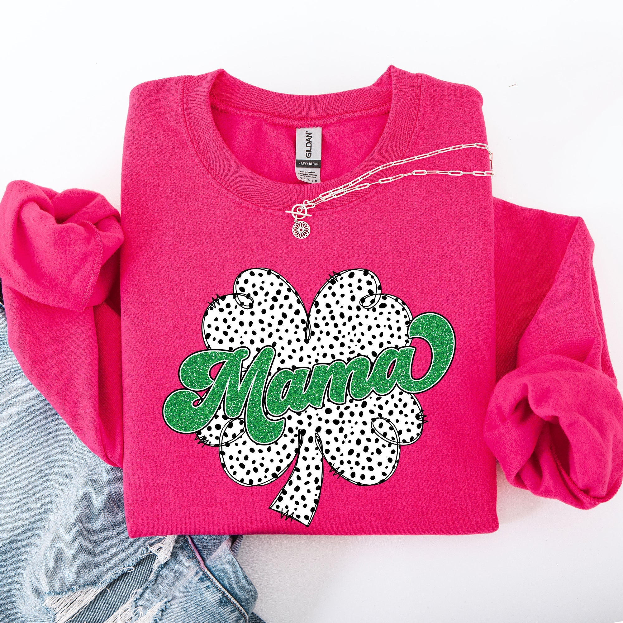 Mama Dalmatian Print St Patrick's Day Shamrock Clover Lucky Leprechaun Sweatshirt