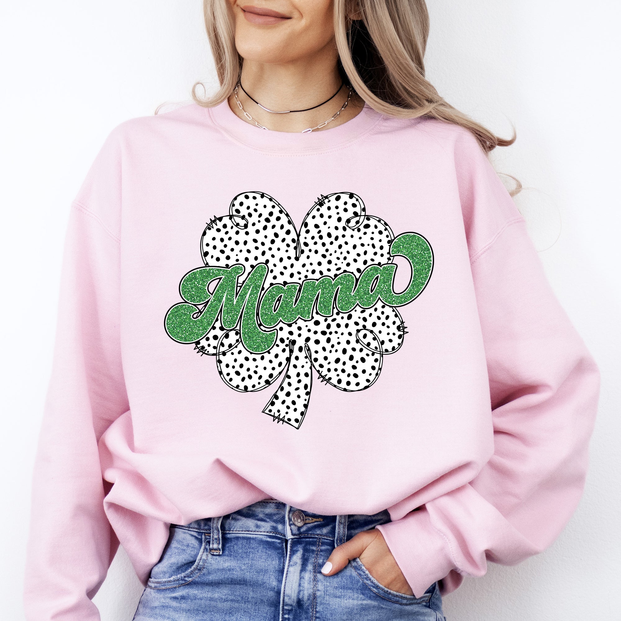 Mama Dalmatian Print St Patrick's Day Shamrock Clover Lucky Leprechaun Sweatshirt