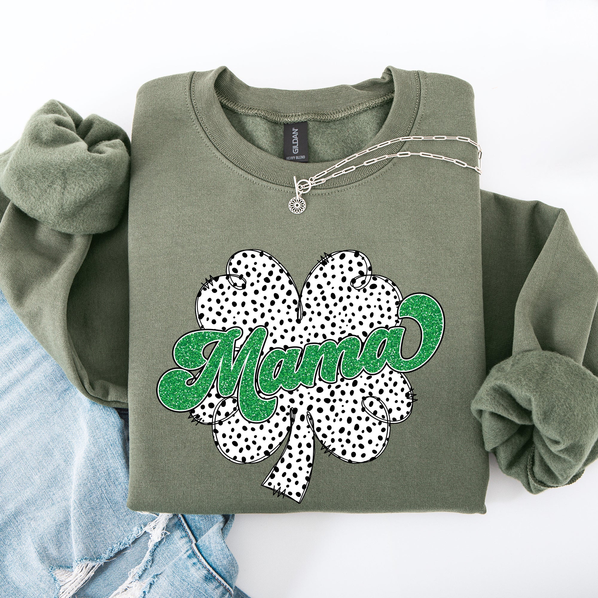 Mama Dalmatian Print St Patrick's Day Shamrock Clover Lucky Leprechaun Sweatshirt