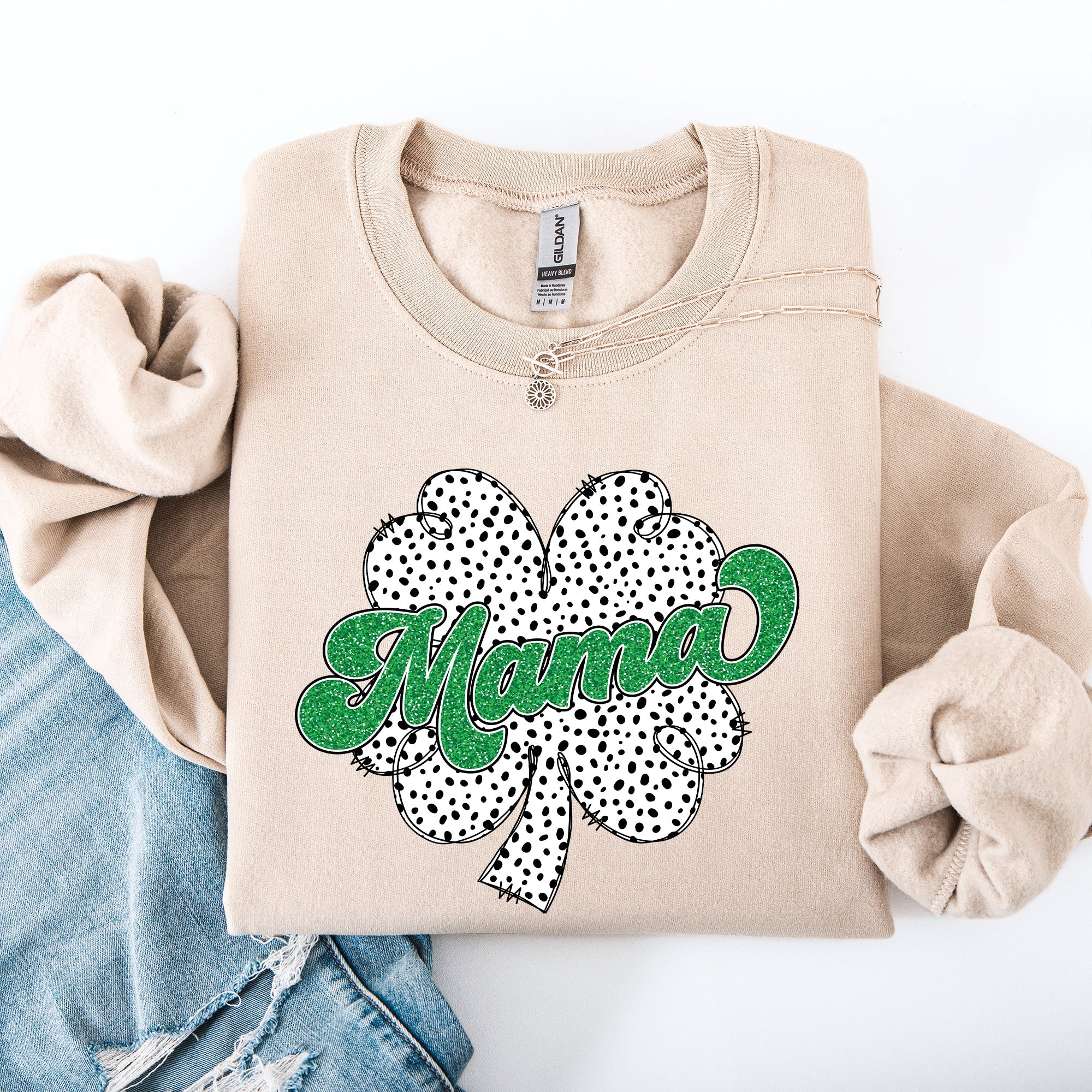Mama Dalmatian Print St Patrick's Day Shamrock Clover Lucky Leprechaun Sweatshirt