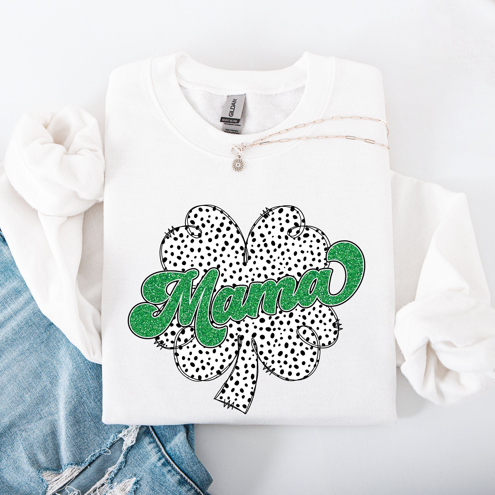Mama Dalmatian Print St Patrick's Day Shamrock Clover Lucky Leprechaun Sweatshirt