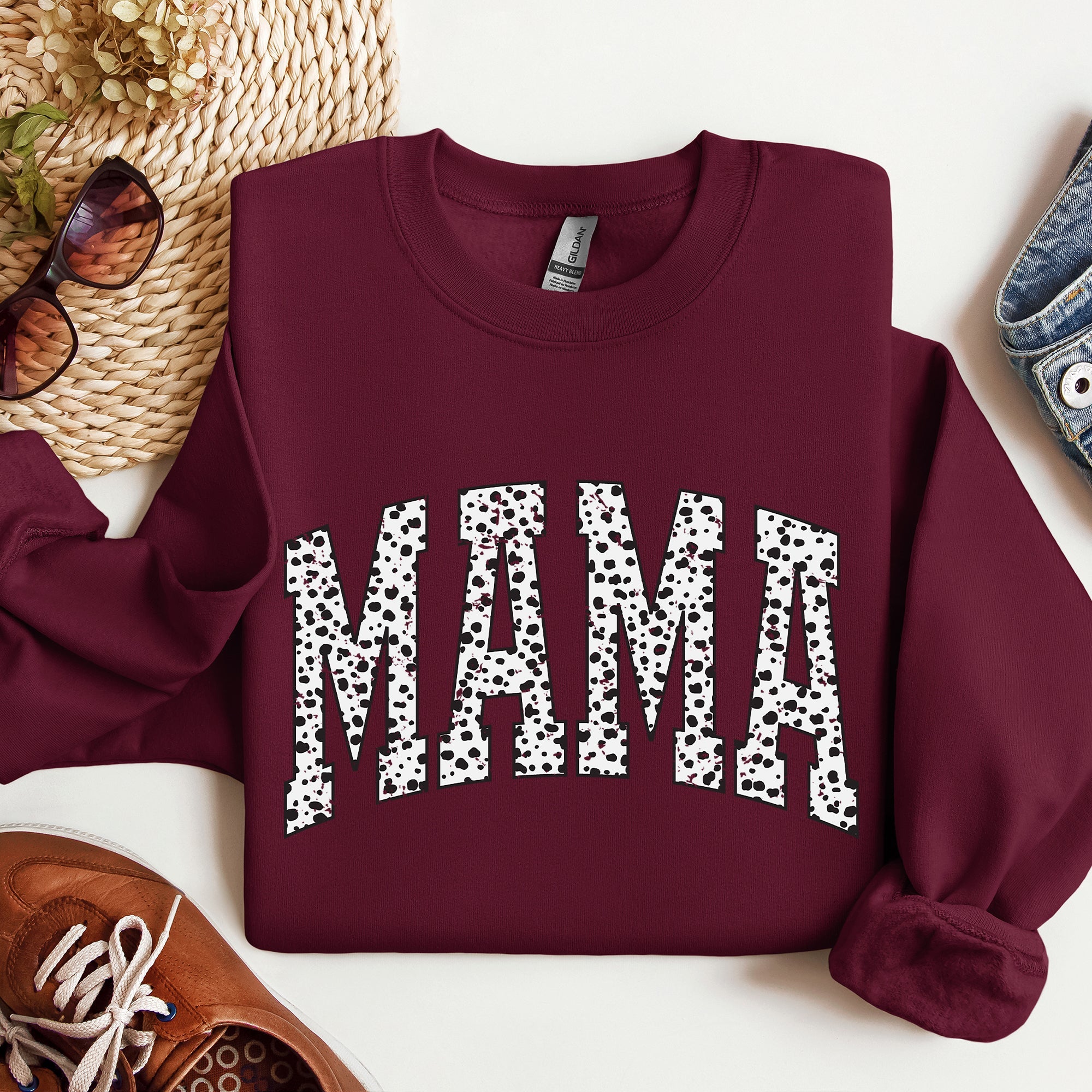 Mama Dalmatian Print Varsity Retro Vintage Bold Graphic Statement Cozy Everyday Wear Sweatshirt