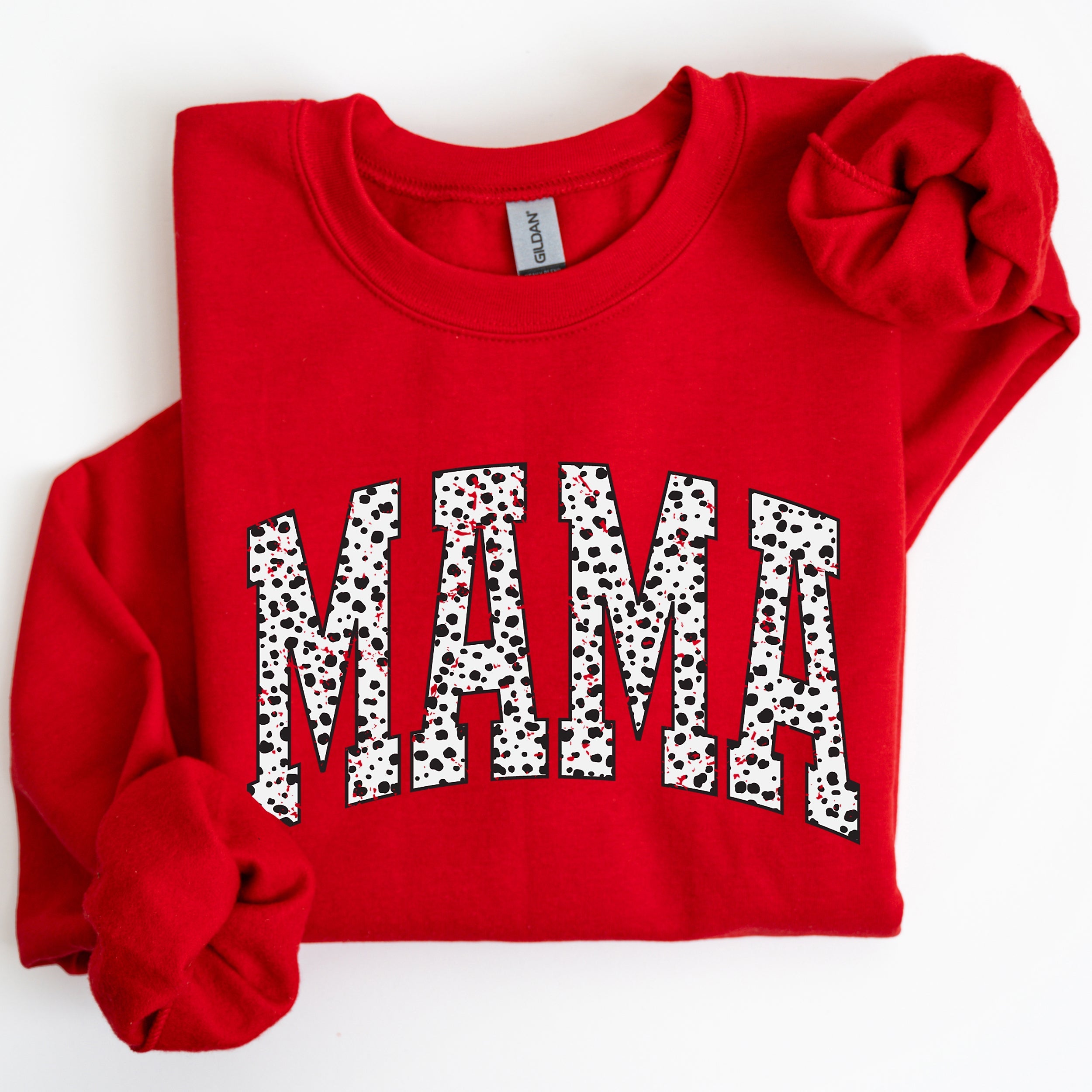 Mama Dalmatian Print Varsity Retro Vintage Bold Graphic Statement Cozy Everyday Wear Sweatshirt