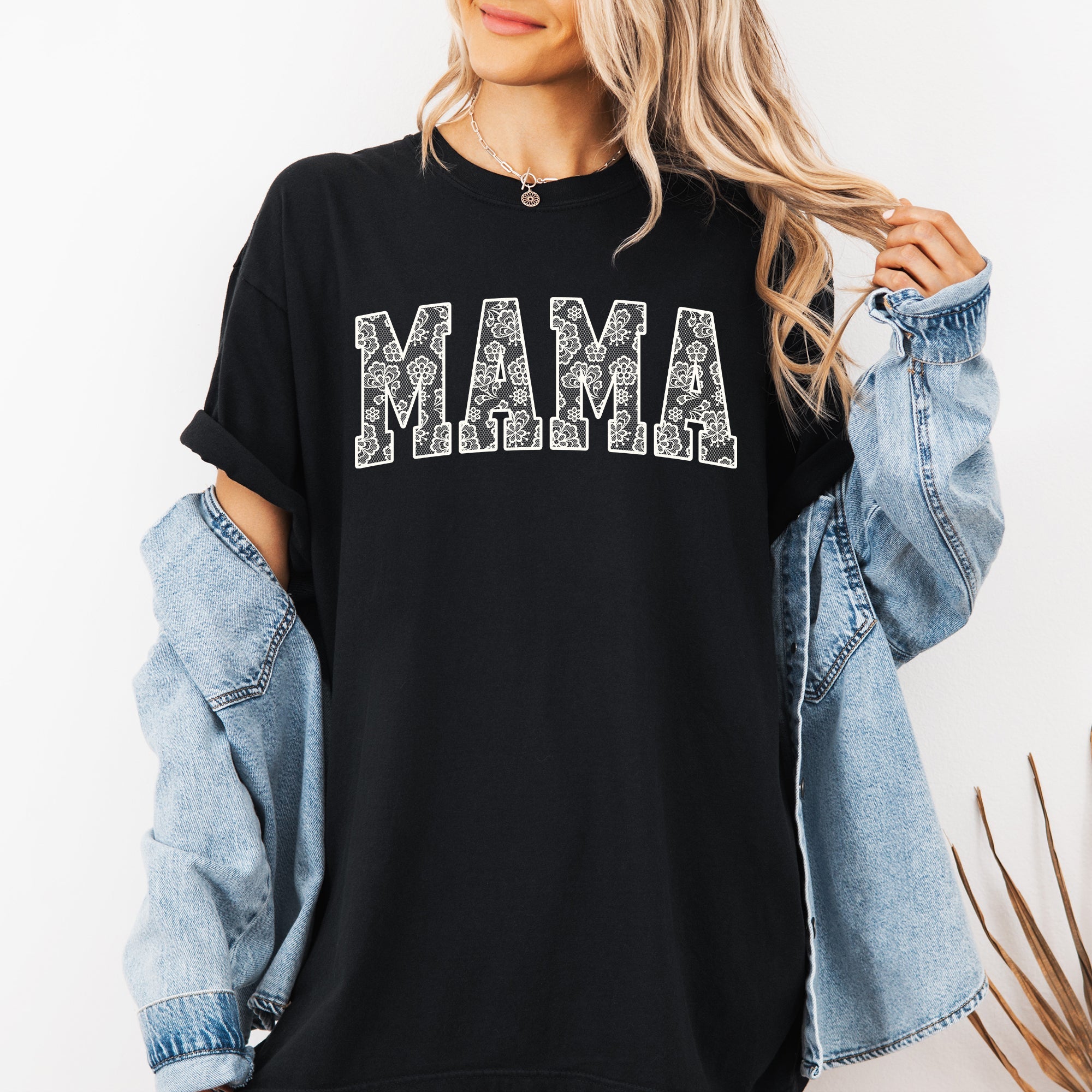Mama Faux Lace Coquette Varsity Mother's Day Collection Edition Comfort Colors Tee