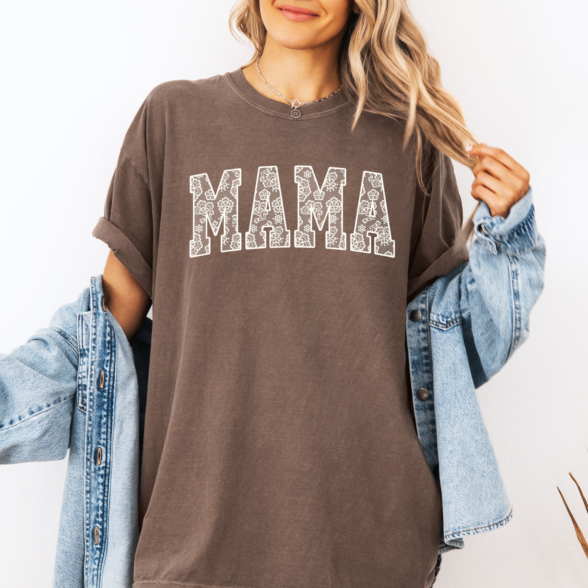 Mama Faux Lace Coquette Varsity Mother's Day Collection Edition Comfort Colors Tee