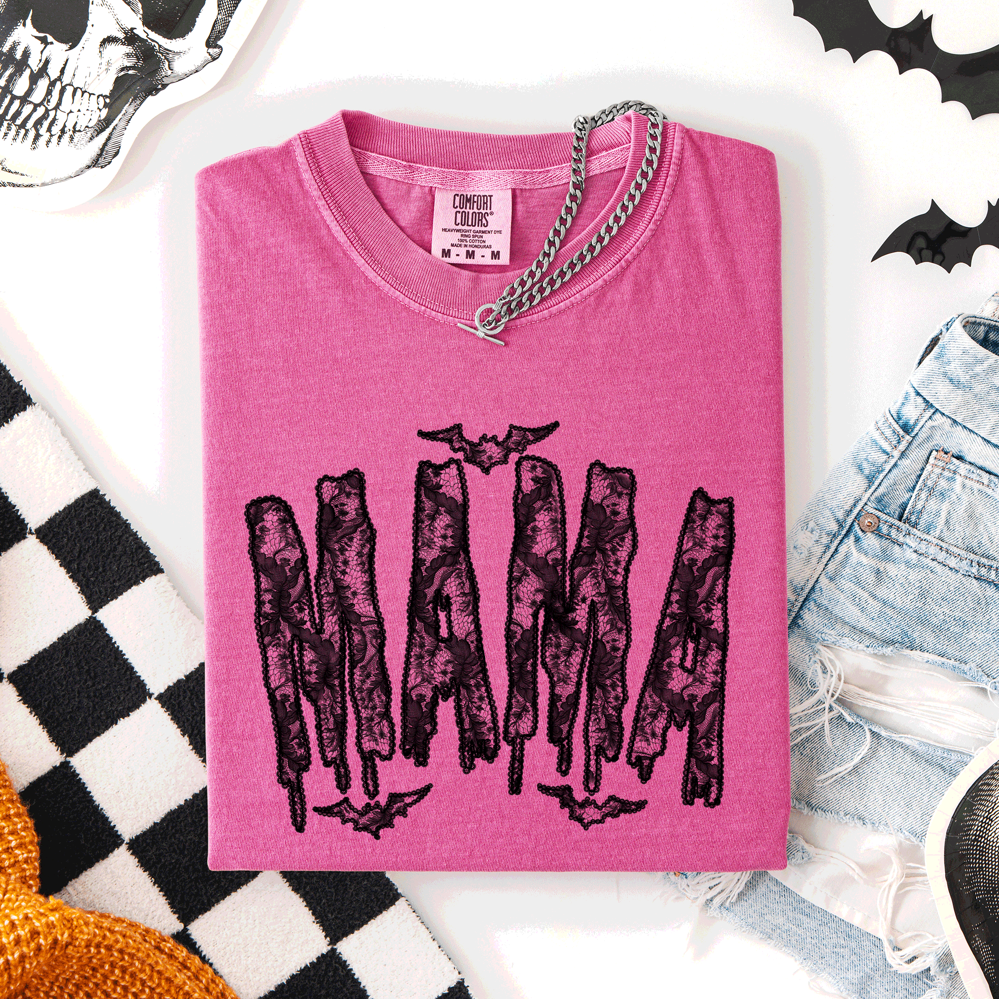 Mama Faux Lace Halloween Coquette Cute Fashion Statement Special Edition Comfort Colors Tee