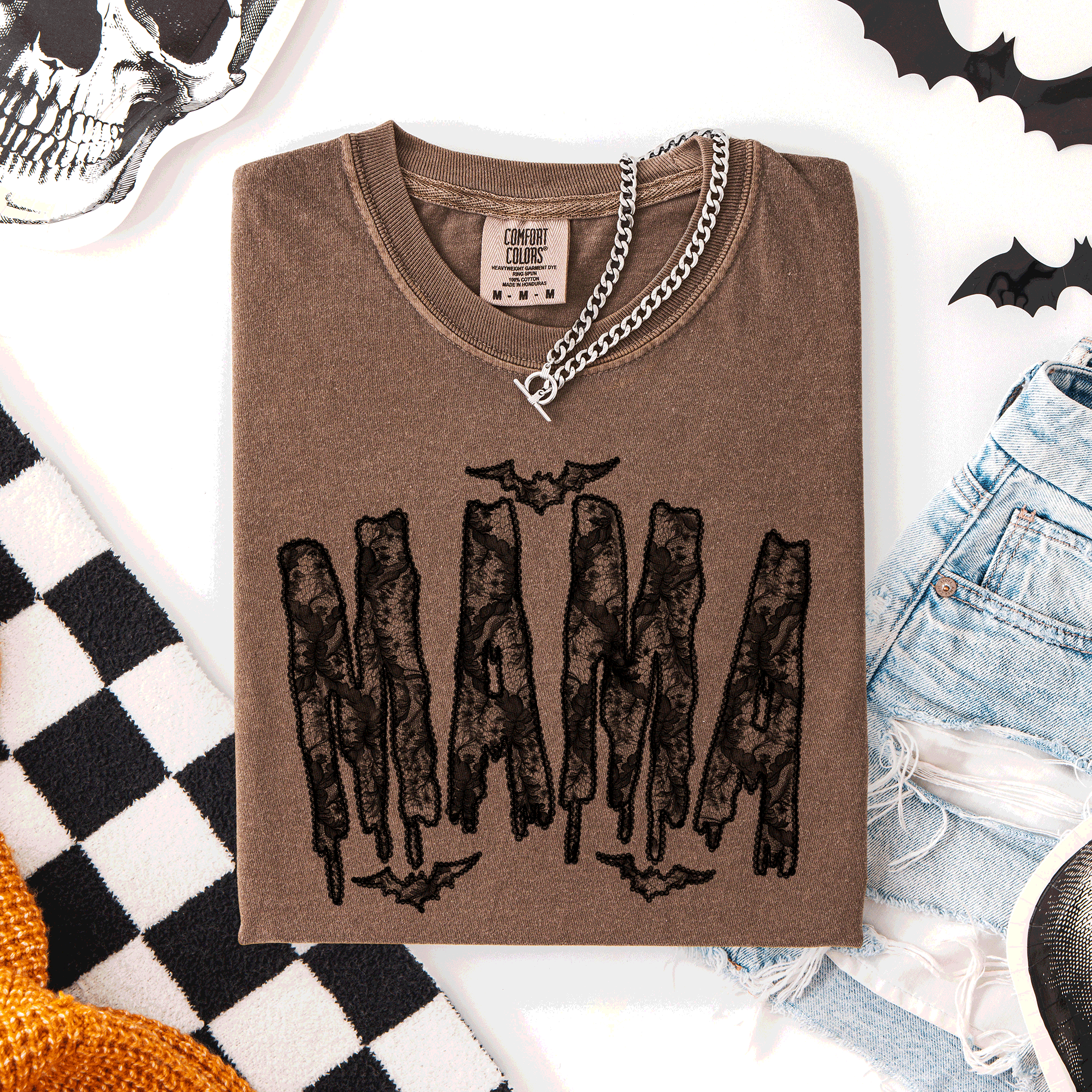 Mama Faux Lace Halloween Coquette Cute Fashion Statement Special Edition Comfort Colors Tee