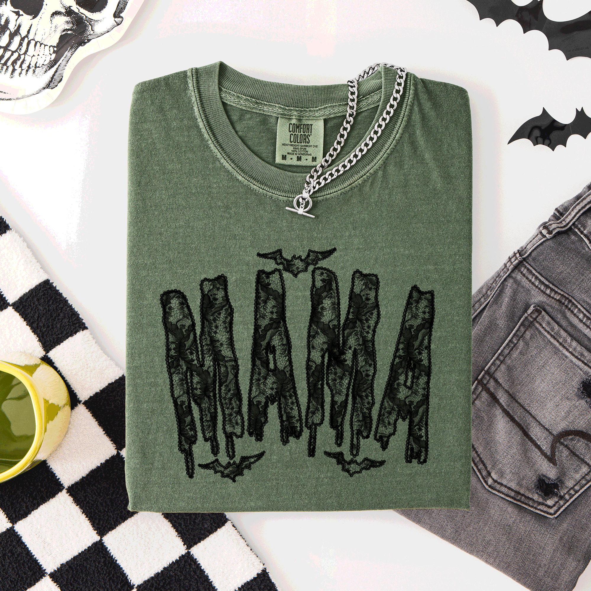 Mama Faux Lace Halloween Coquette Cute Fashion Statement Special Edition Comfort Colors Tee