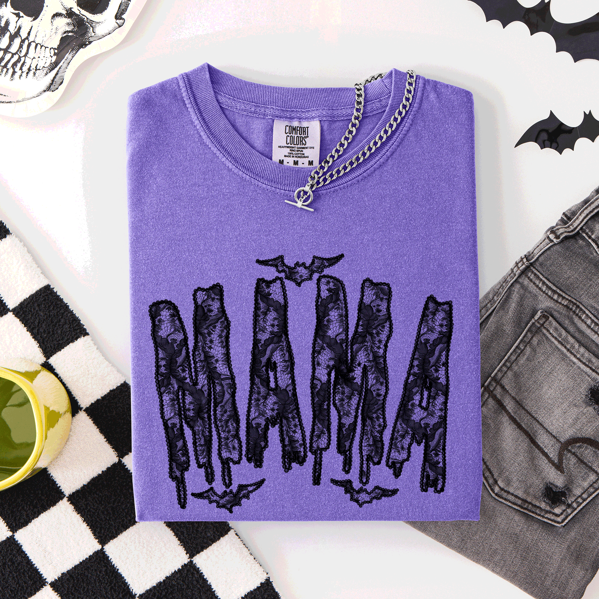 Mama Faux Lace Halloween Coquette Cute Fashion Statement Special Edition Comfort Colors Tee