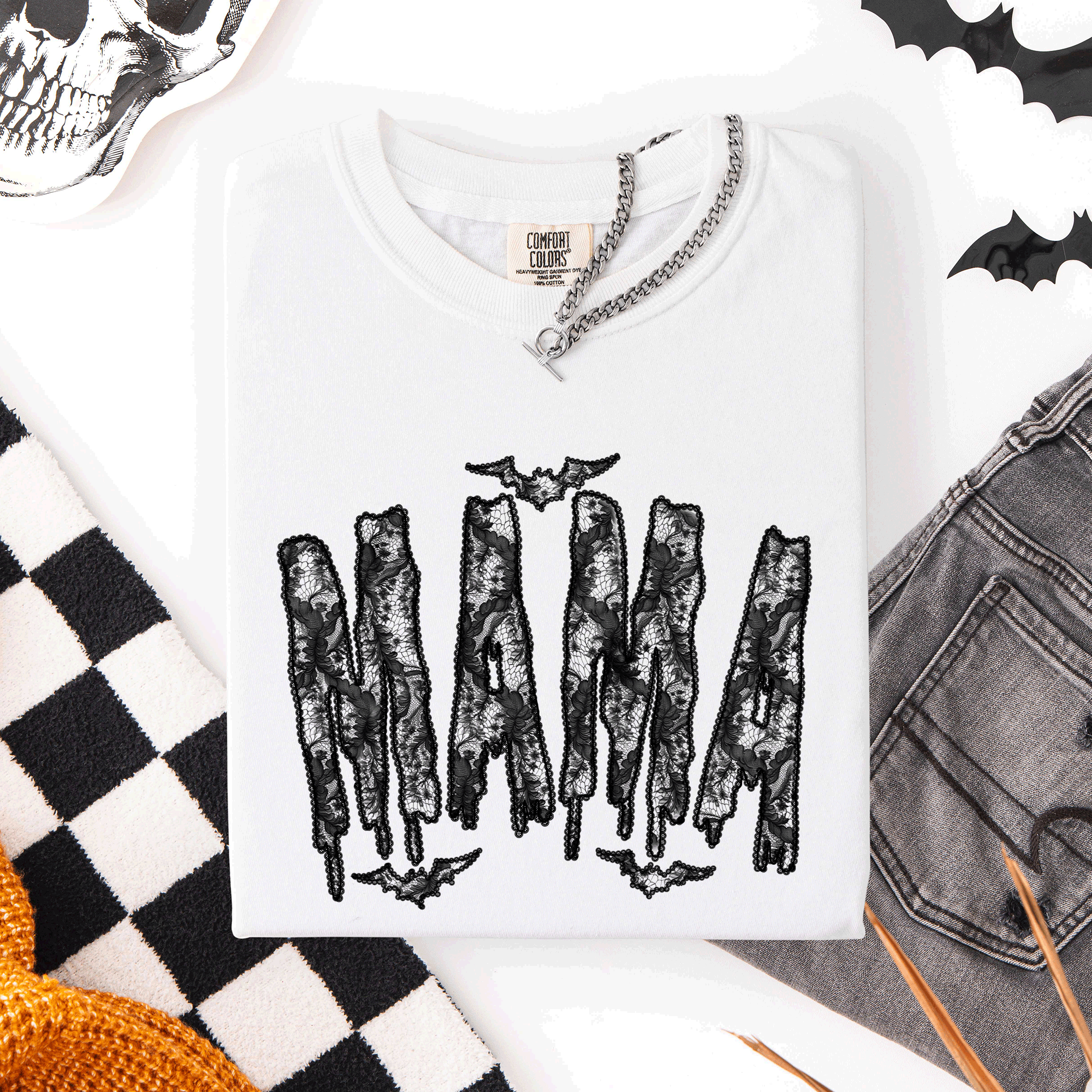 Mama Faux Lace Halloween Coquette Cute Fashion Statement Special Edition Comfort Colors Tee