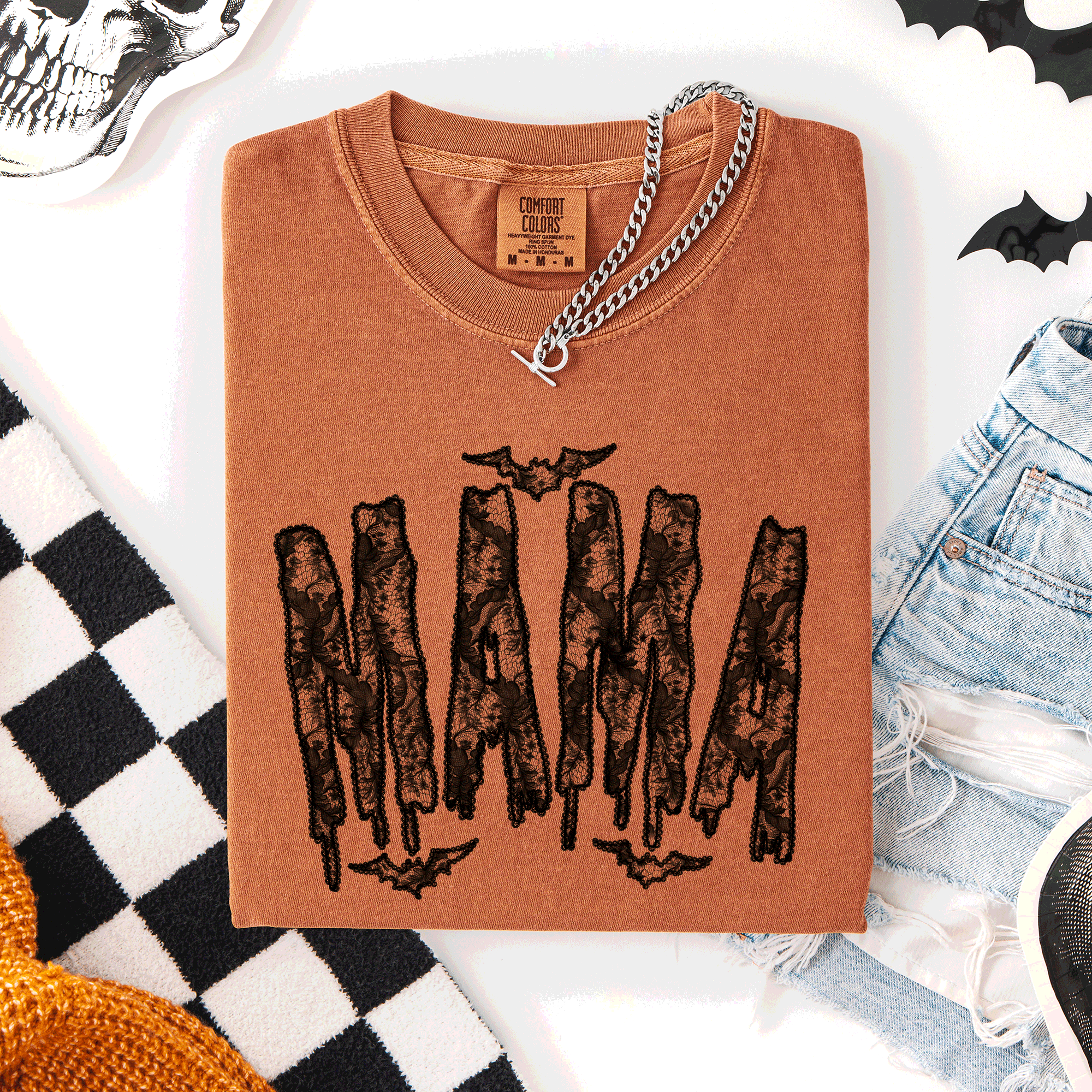 Mama Faux Lace Halloween Coquette Cute Fashion Statement Special Edition Comfort Colors Tee