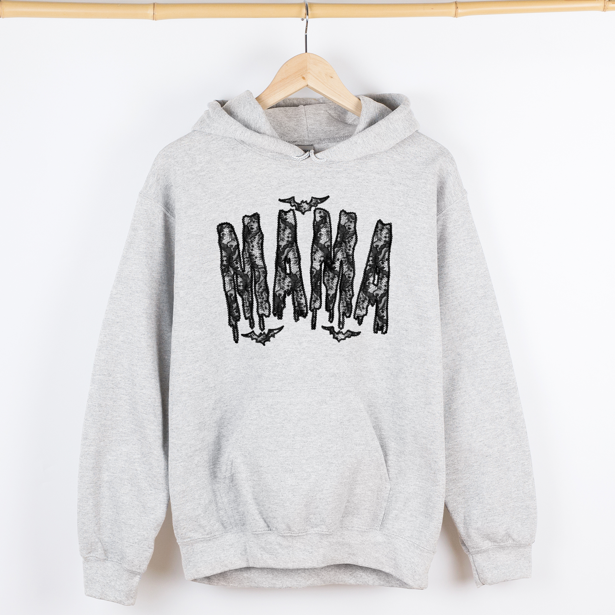 Shimmering Ghost Mama Faux Lace Halloween Coquette Vintage Iridescent Graphic Hoodie