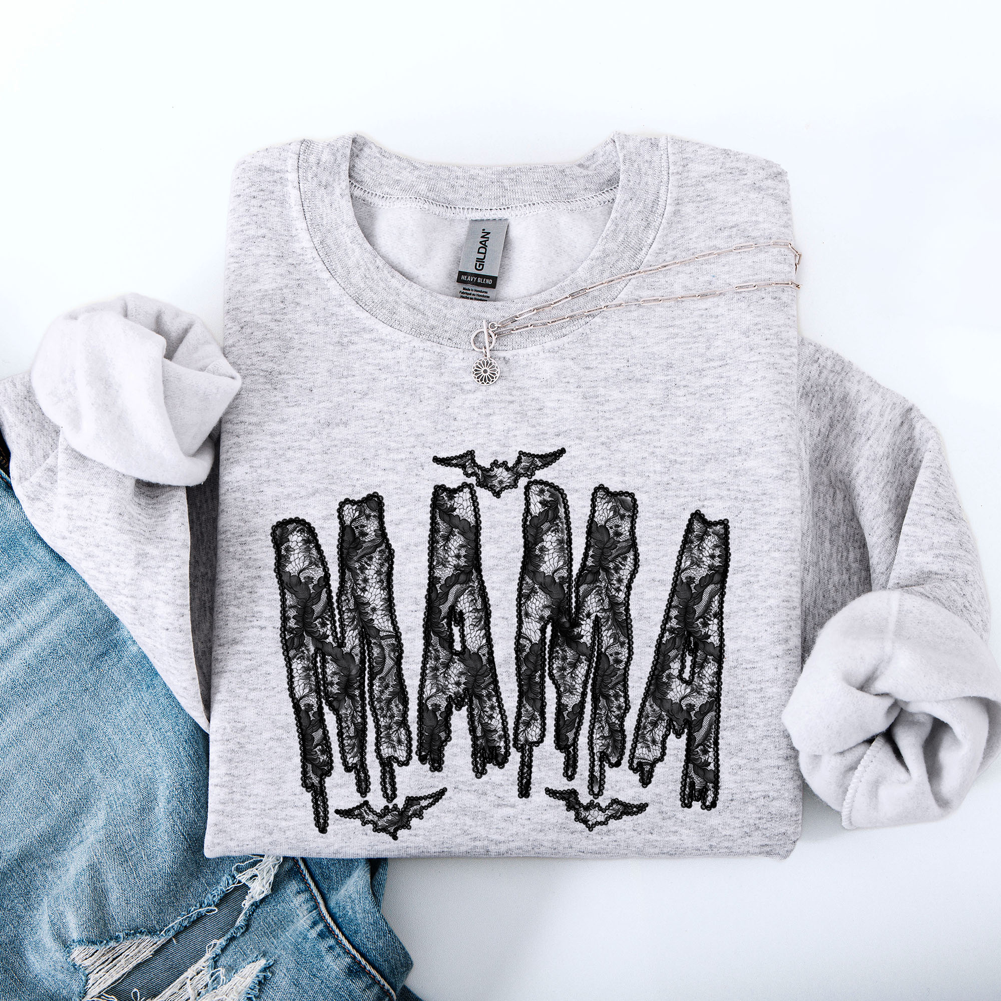 Mama Faux Lace Halloween Coquette Inspired Vintage Gothic Graphic Cozy Sweatshirt