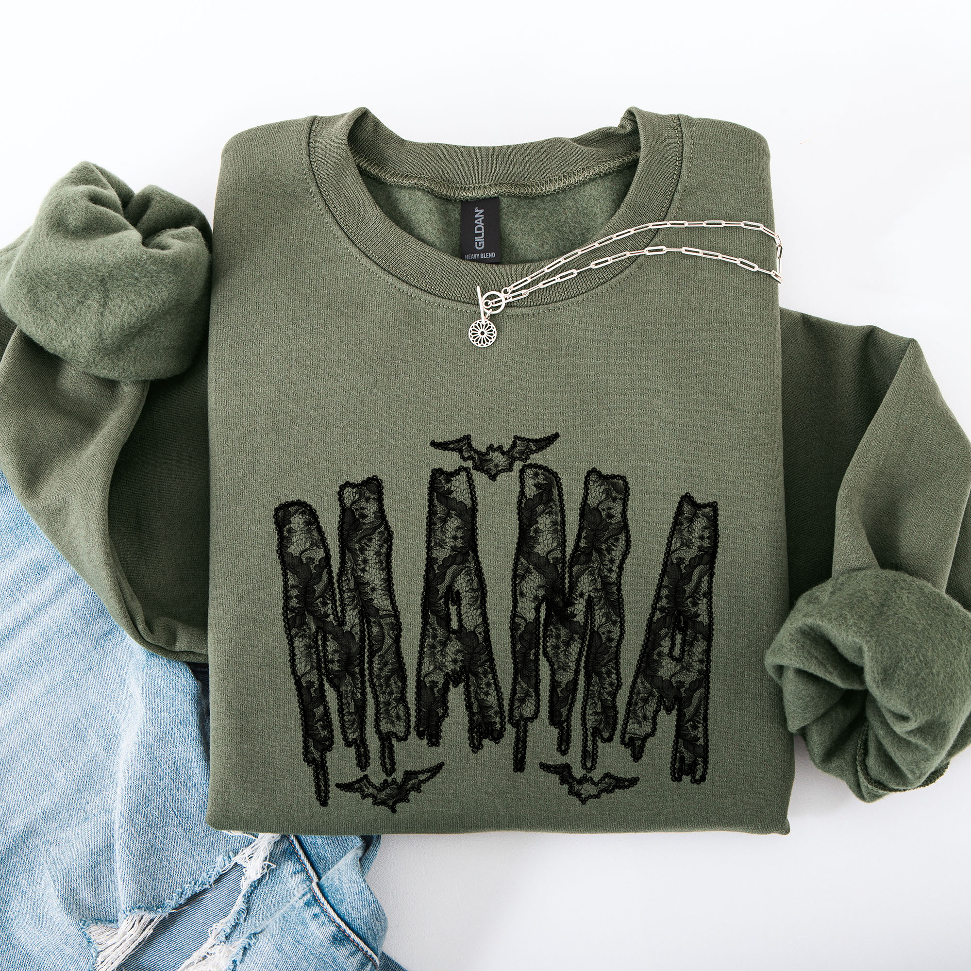 Mama Faux Lace Halloween Coquette Inspired Vintage Gothic Graphic Cozy Sweatshirt