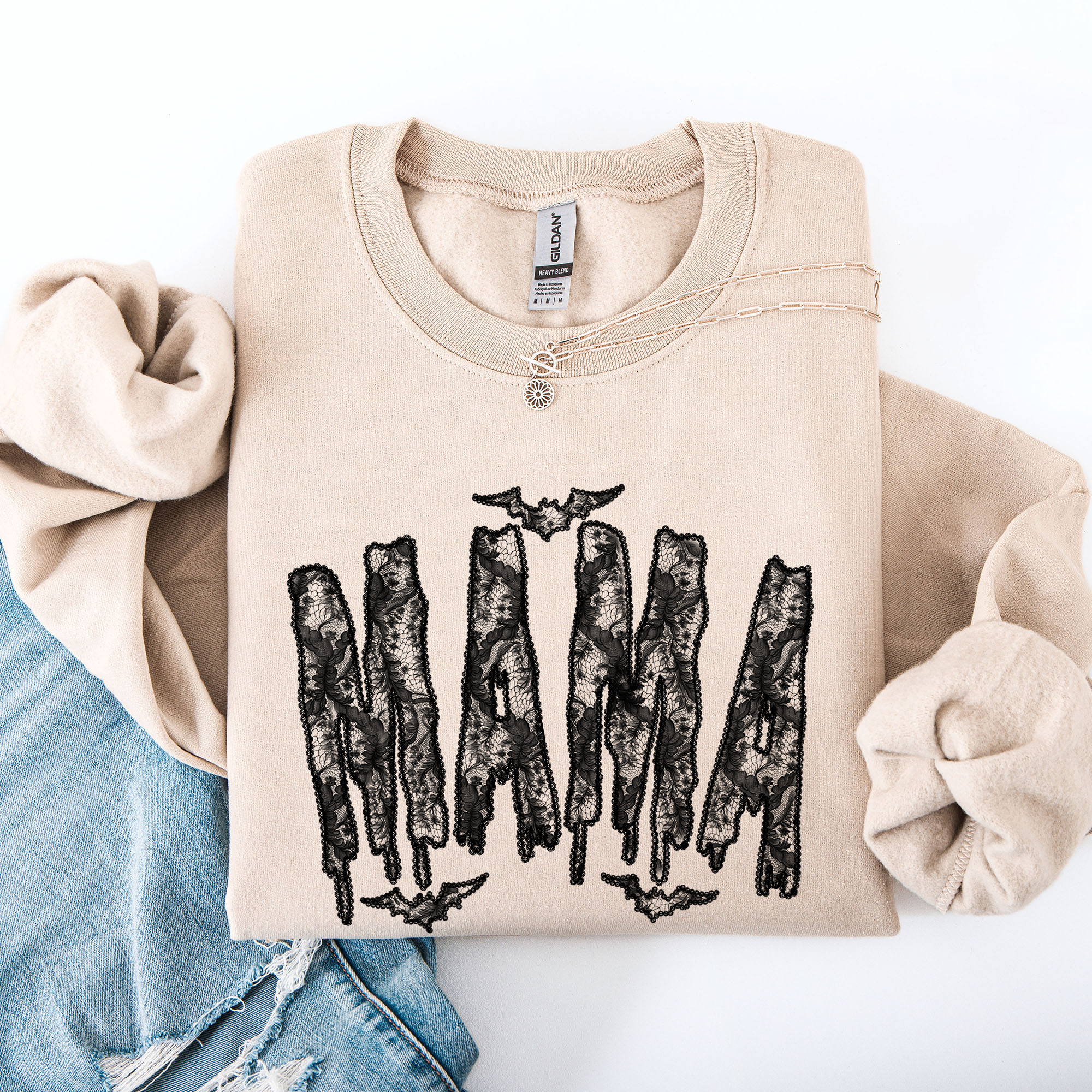 Mama Faux Lace Halloween Coquette Inspired Vintage Gothic Graphic Cozy Sweatshirt
