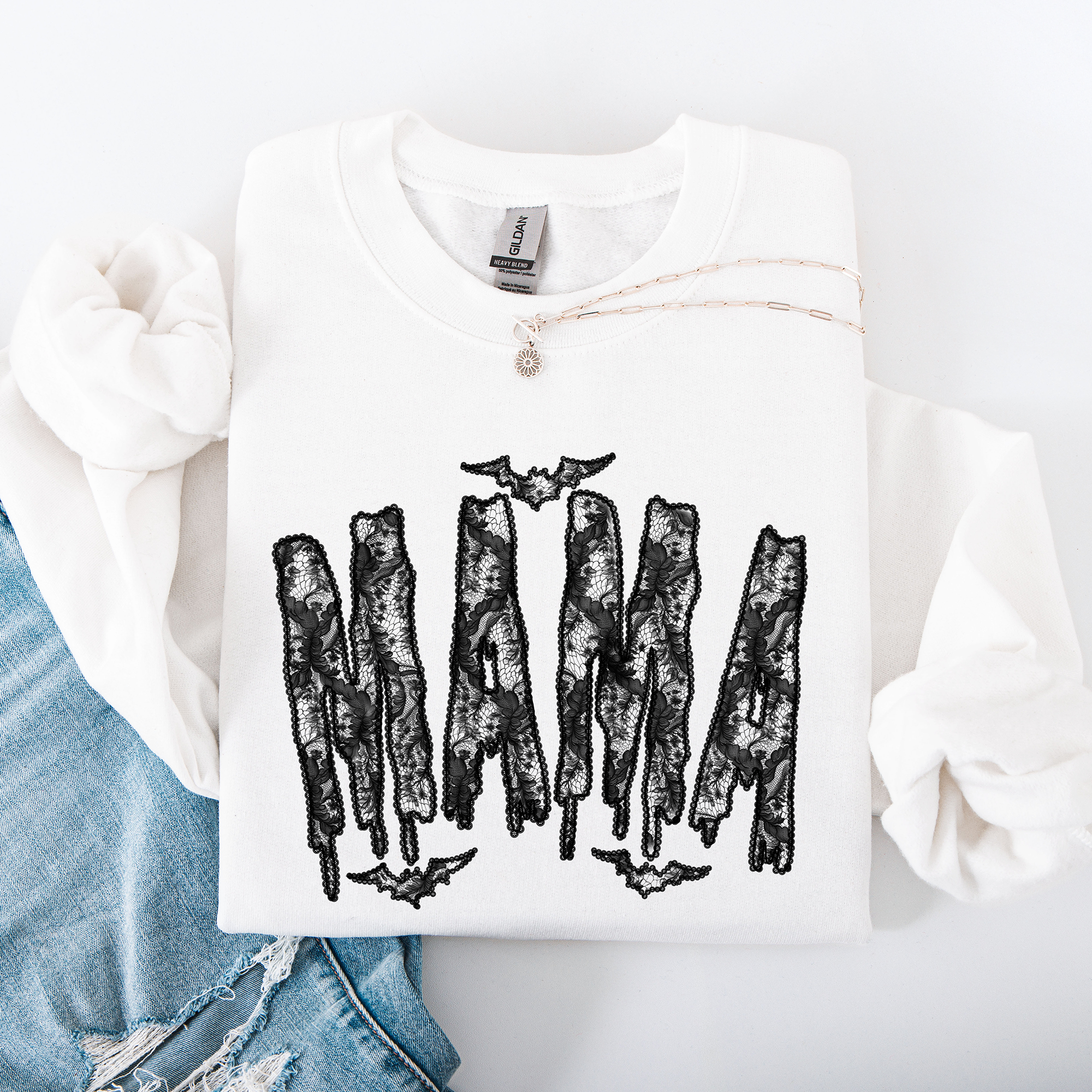 Mama Faux Lace Halloween Coquette Inspired Vintage Gothic Graphic Cozy Sweatshirt