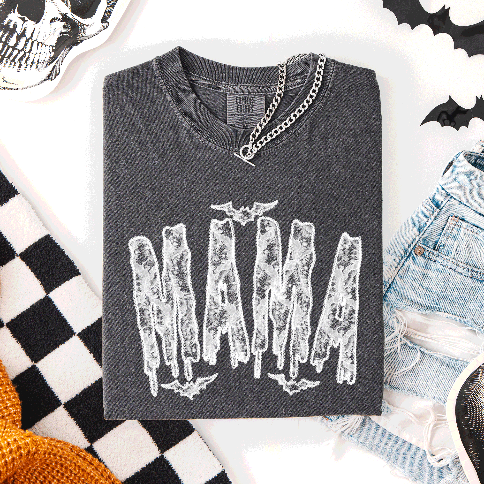 Mama Faux Lace Halloween Coquette Cute Fashion Statement Special Edition Comfort Colors Tee